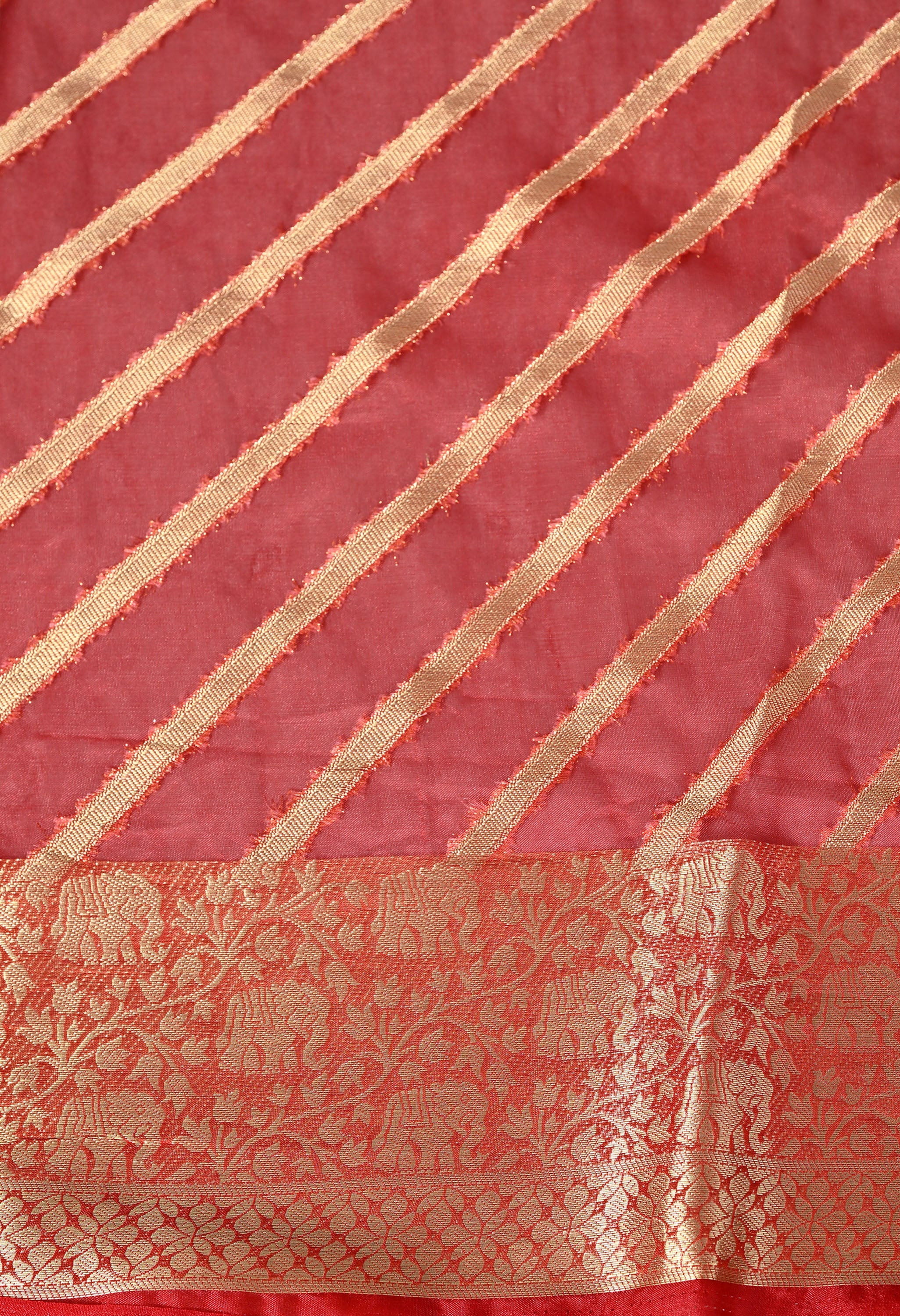 Red Lehariya Organza Saree