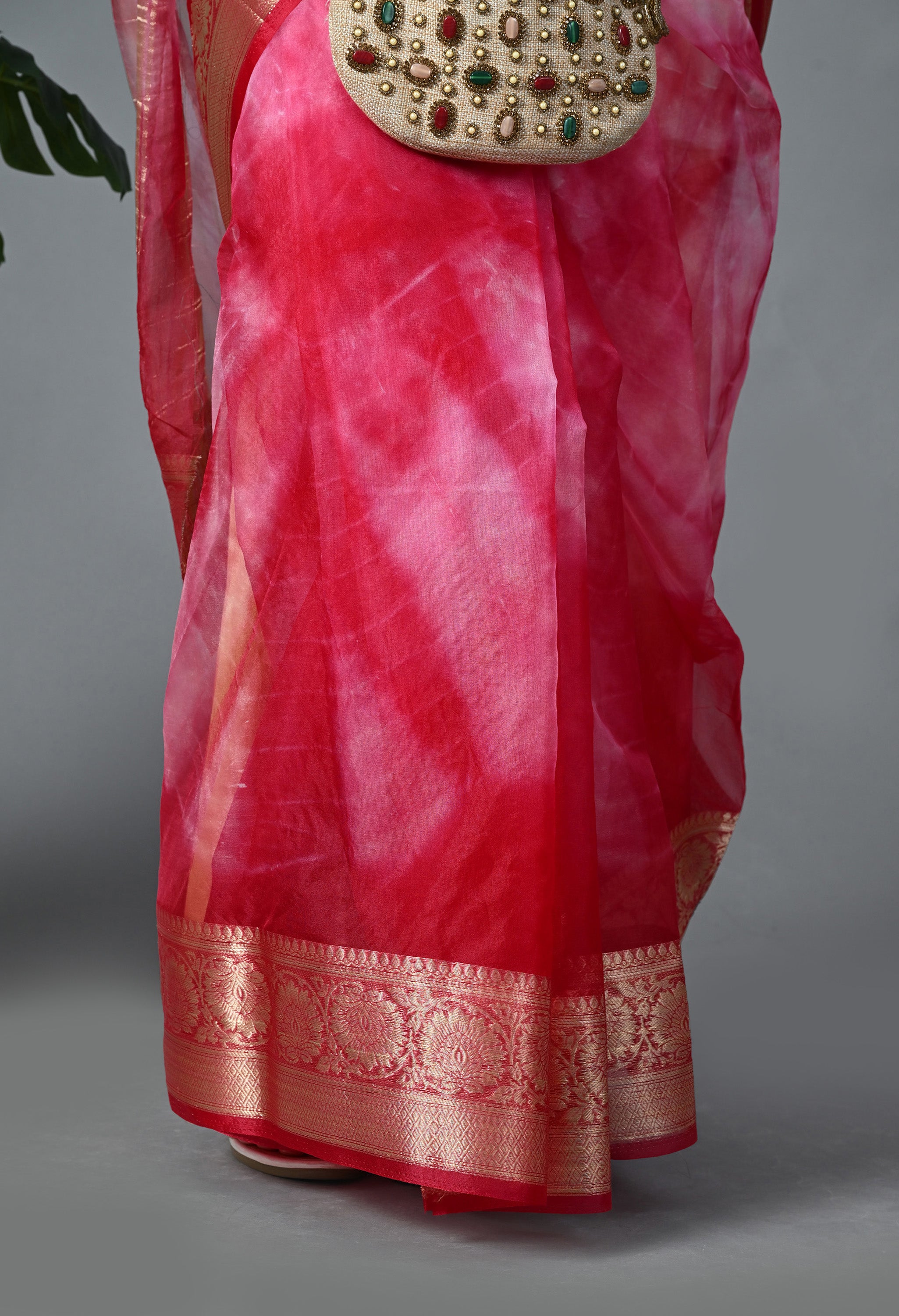 Pink Shibori Organza Saree