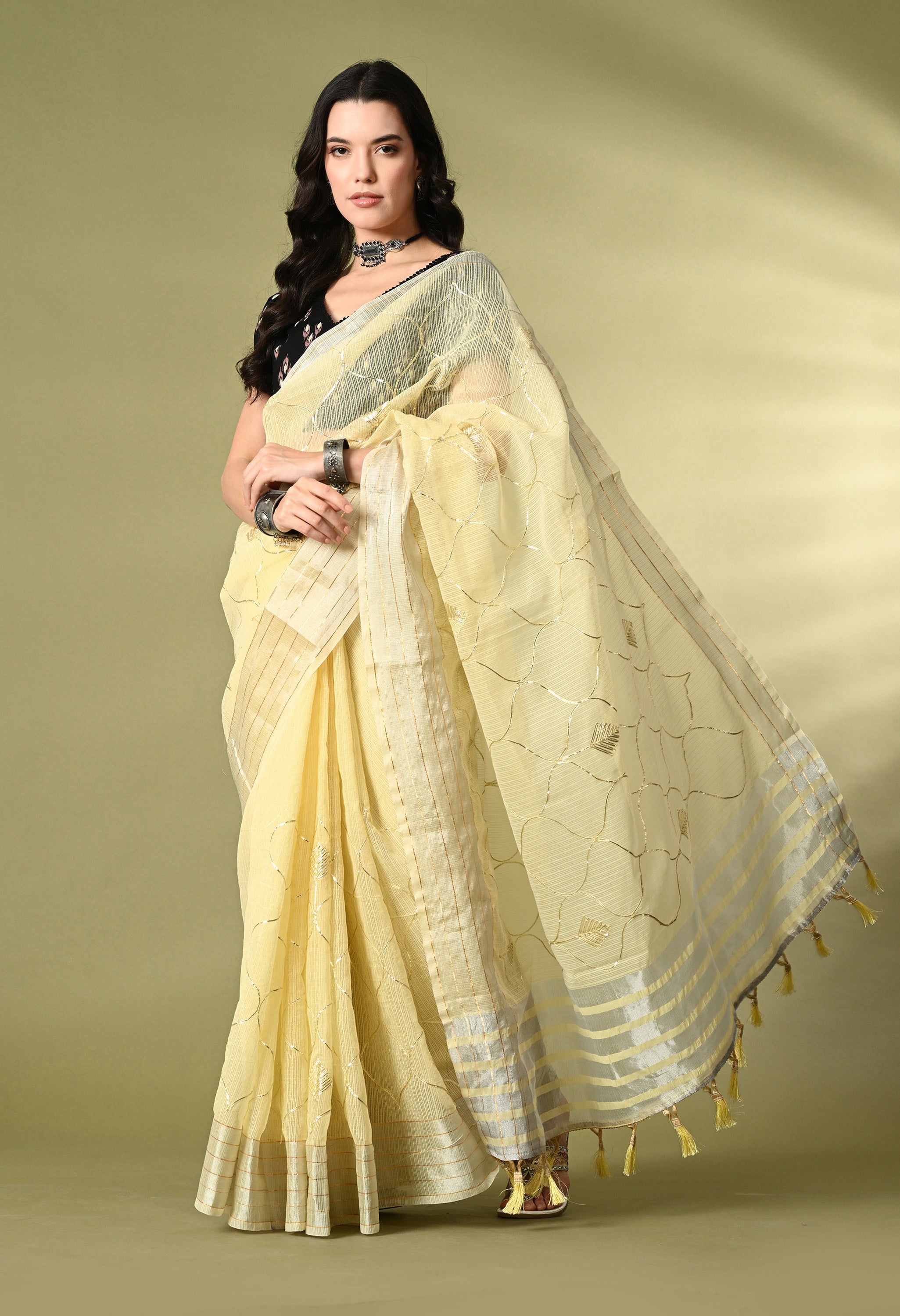 Pastel Yellow Gotta Patti Cotton Saree