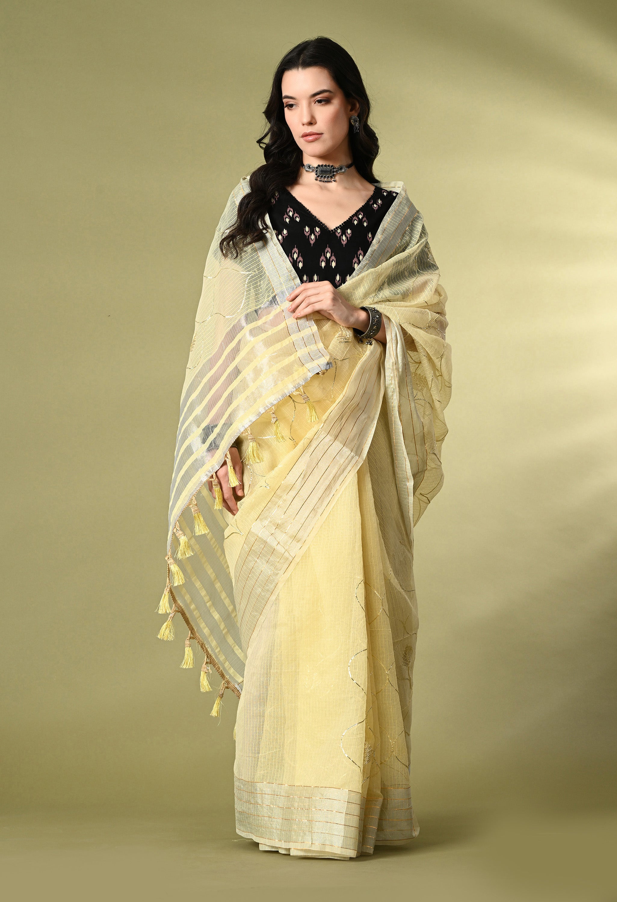 Pastel Yellow Gotta Patti Cotton Saree