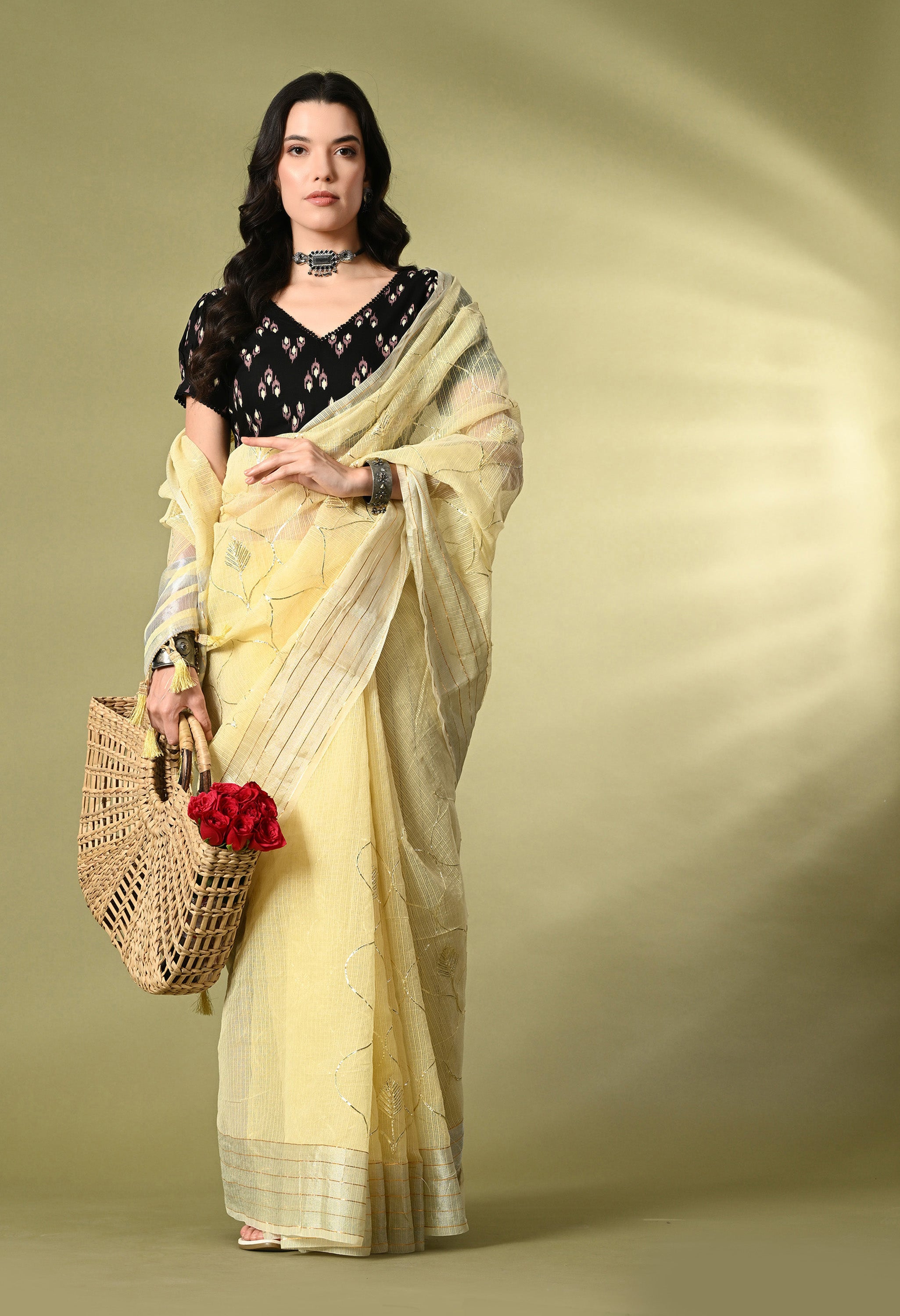 Pastel Yellow Gotta Patti Cotton Saree