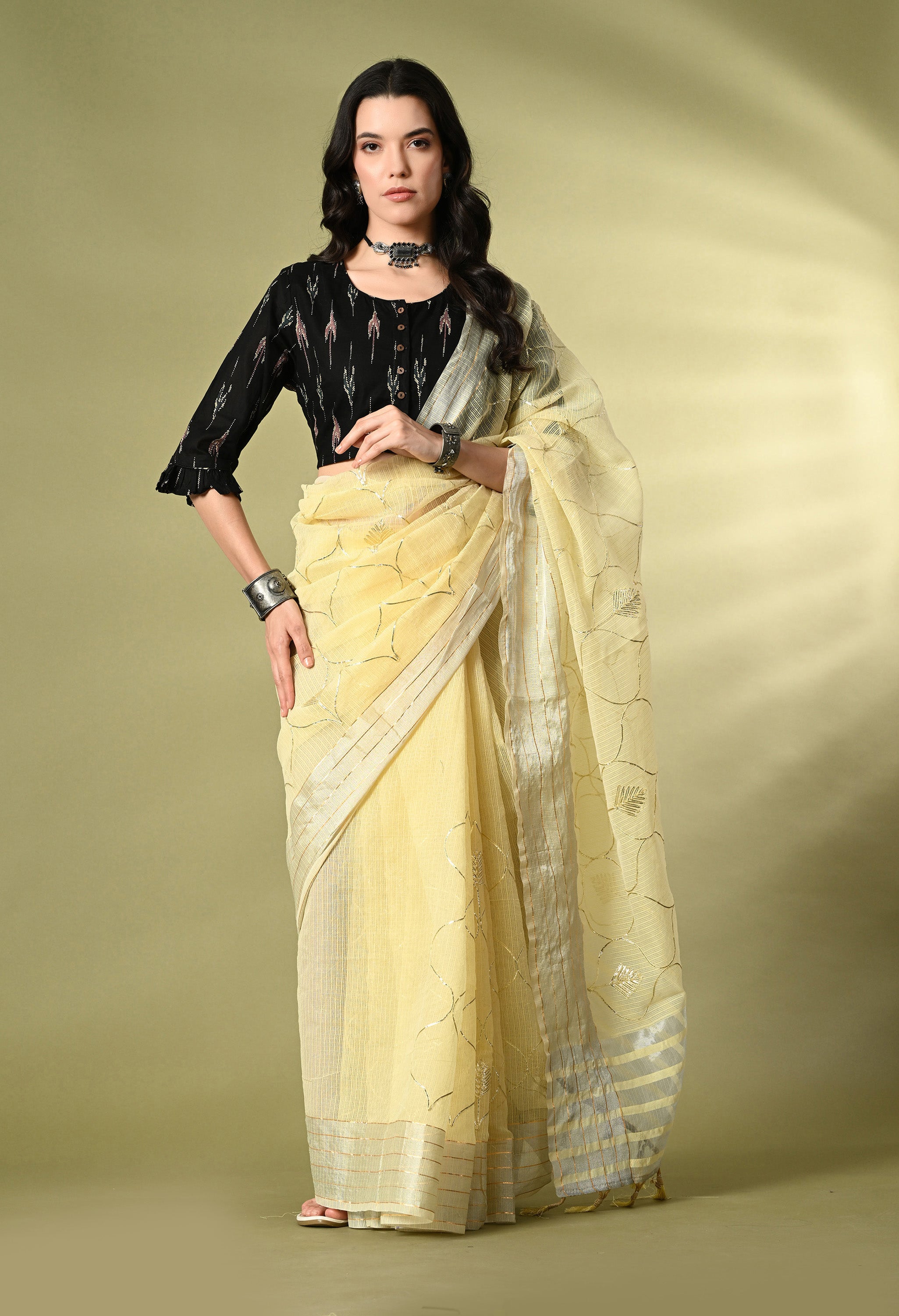 Pastel Yellow Gotta Patti Cotton Saree