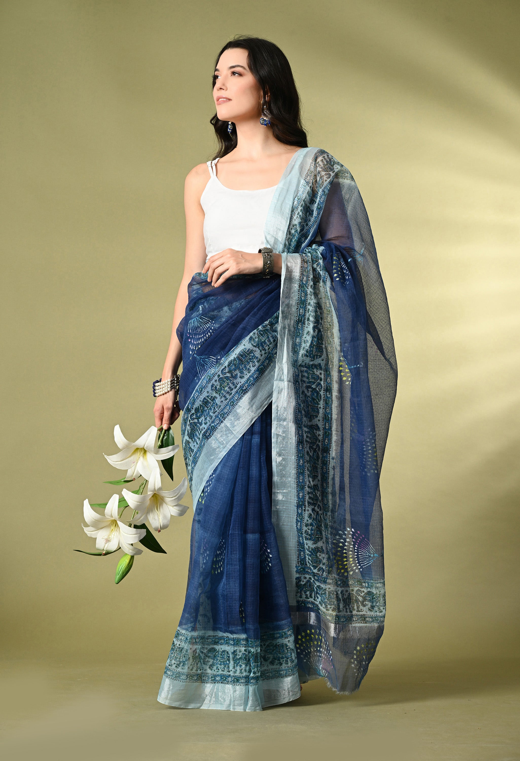 Navy Blue Kota Doria with Border Saree