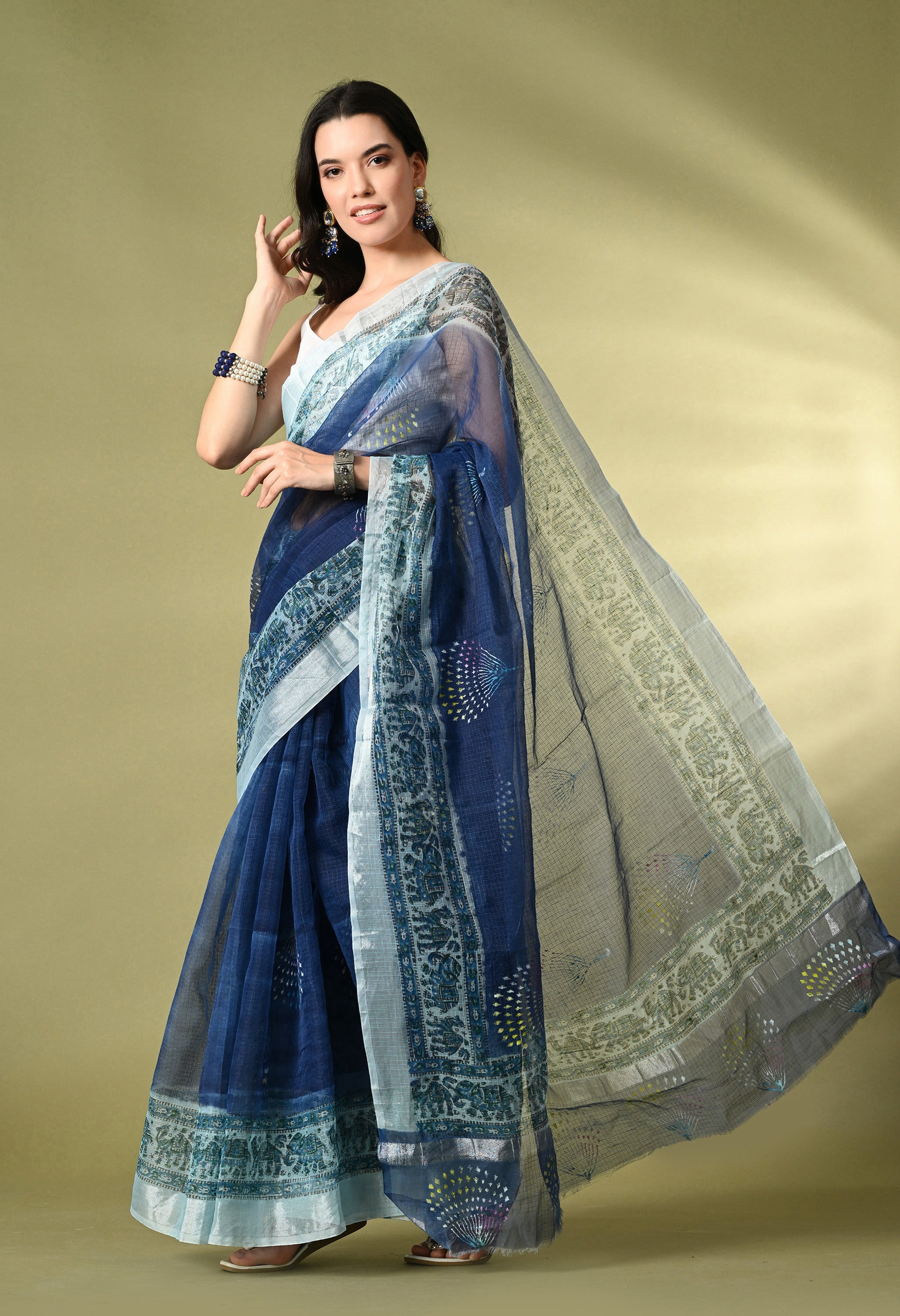 Navy Blue Kota Doria with Border Saree