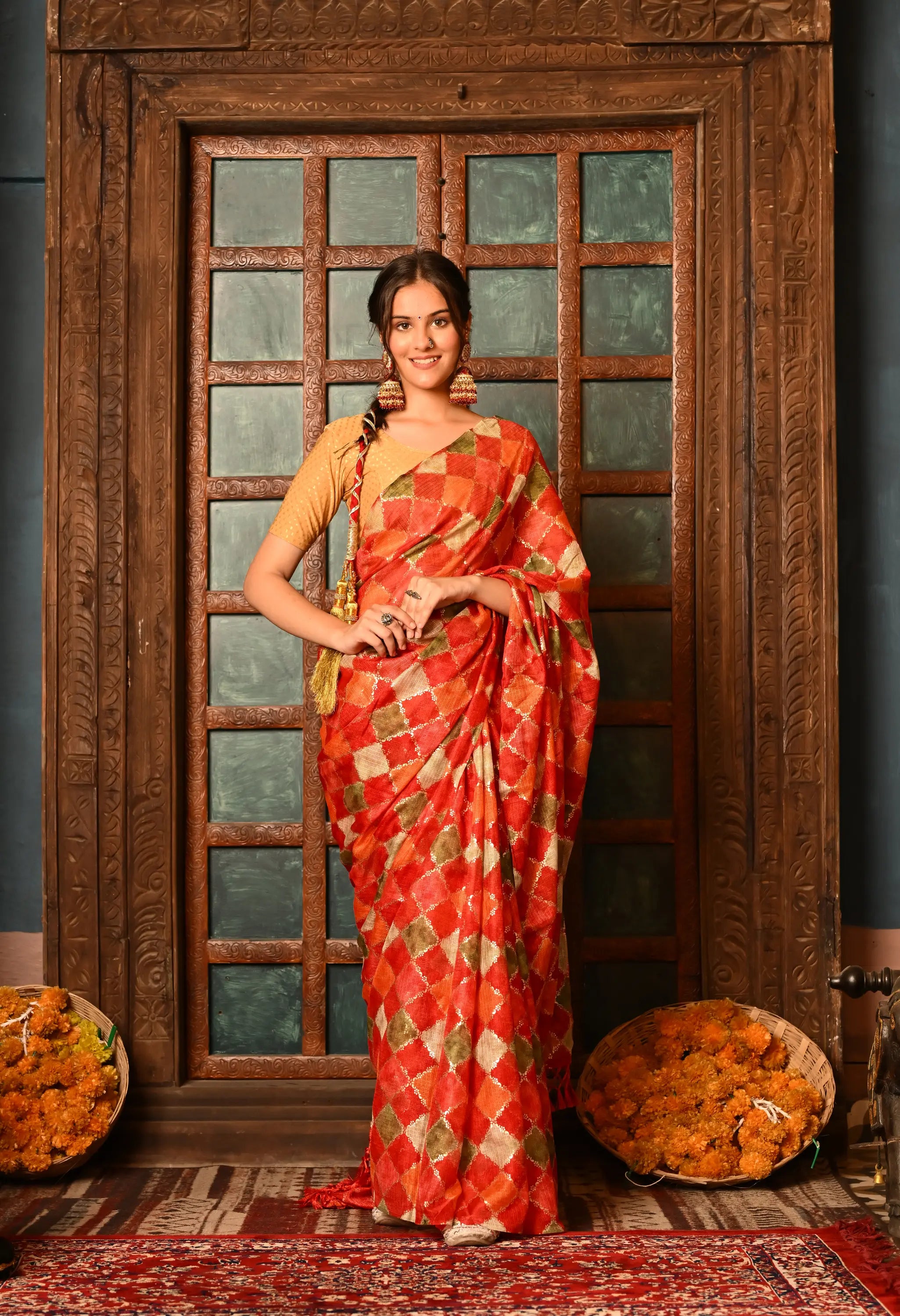 Multi-Hued Kota Doria Cotton Saree with Latkans