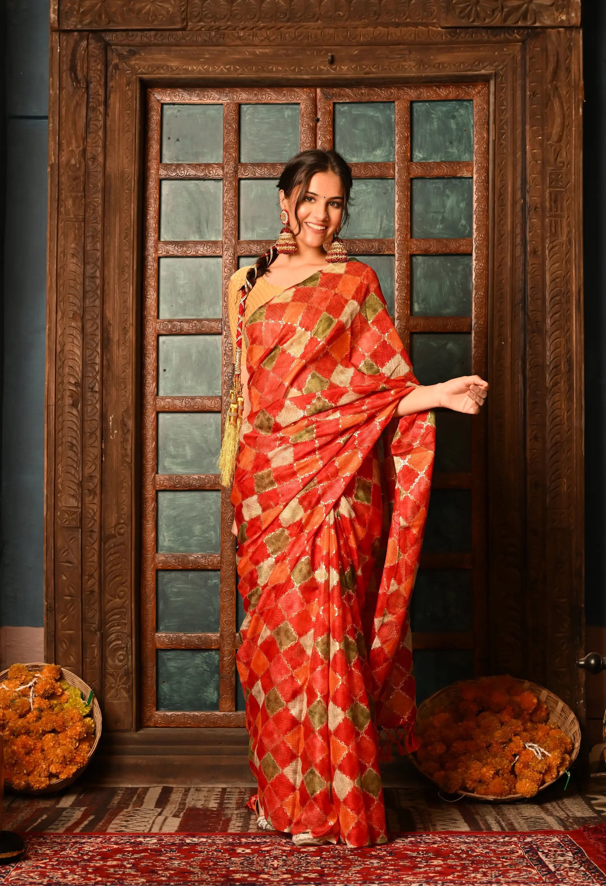 Multi-Hued Kota Doria Cotton Saree with Latkans