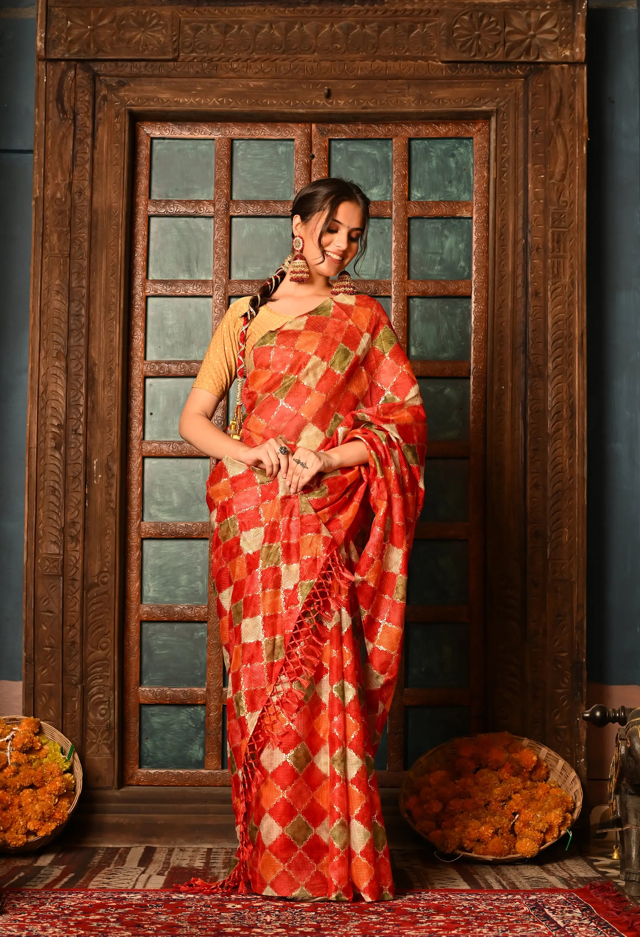 Multi-Hued Kota Doria Cotton Saree with Latkans