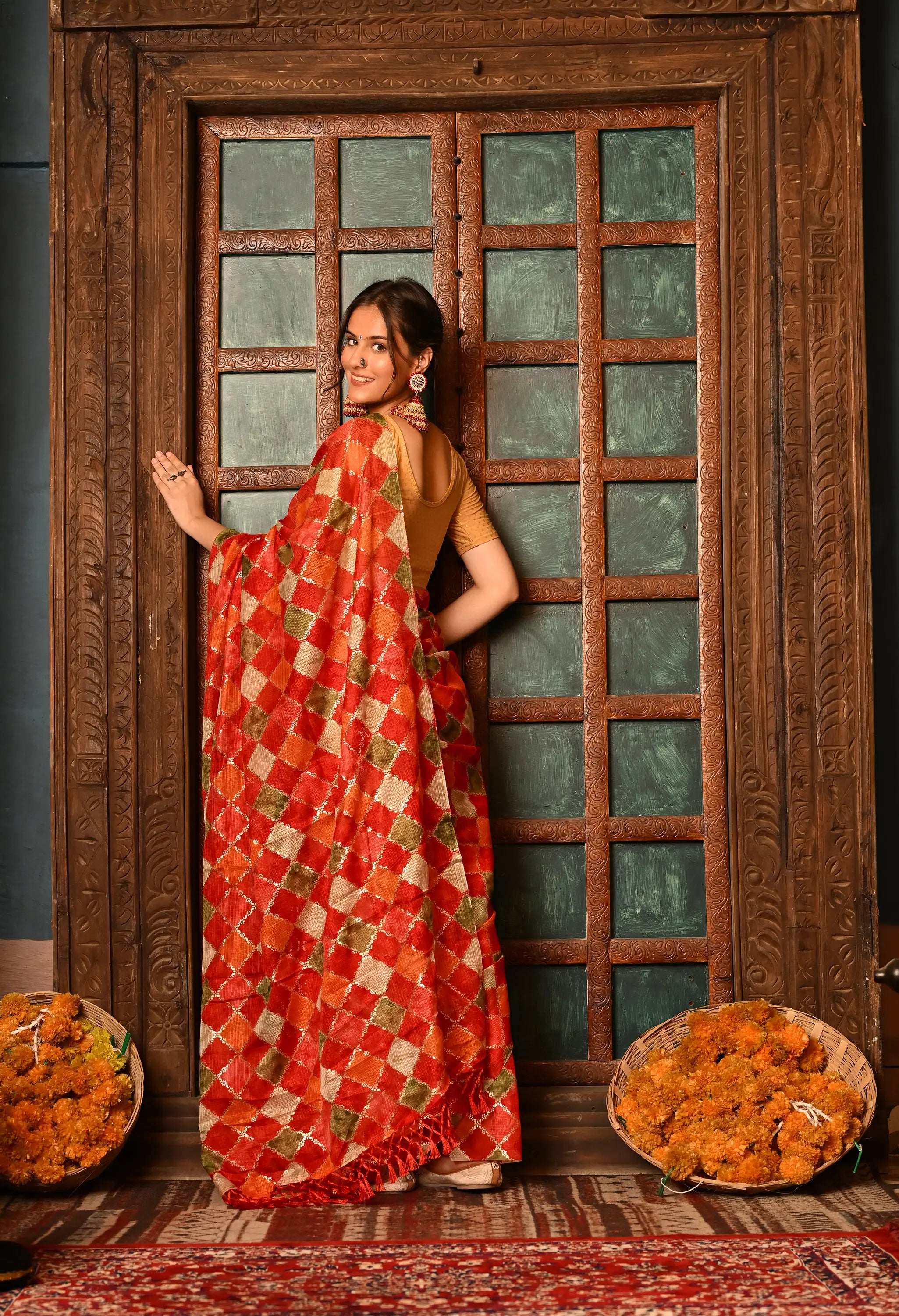 Multi-Hued Kota Doria Cotton Saree with Latkans