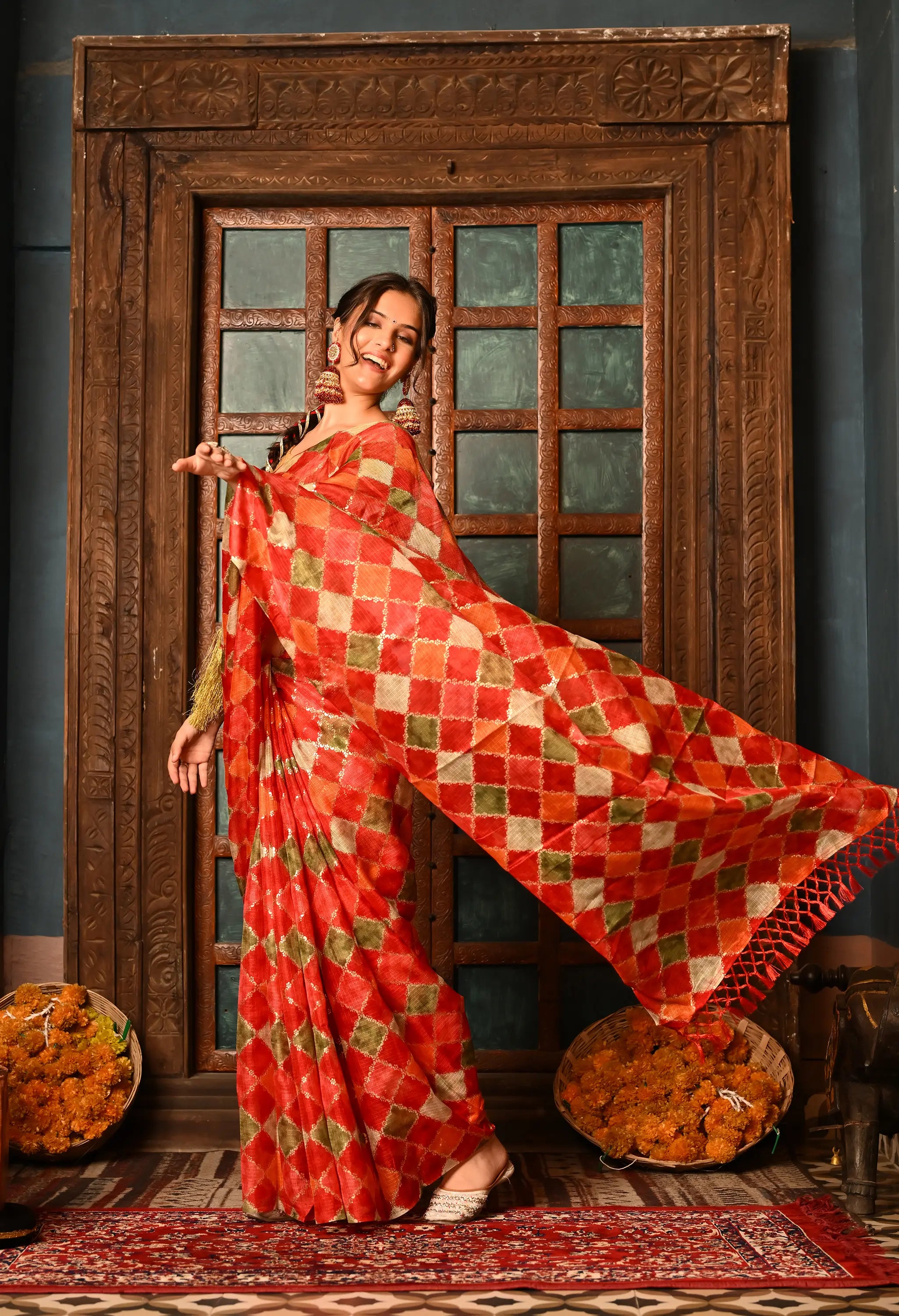 Multi-Hued Kota Doria Cotton Saree with Latkans