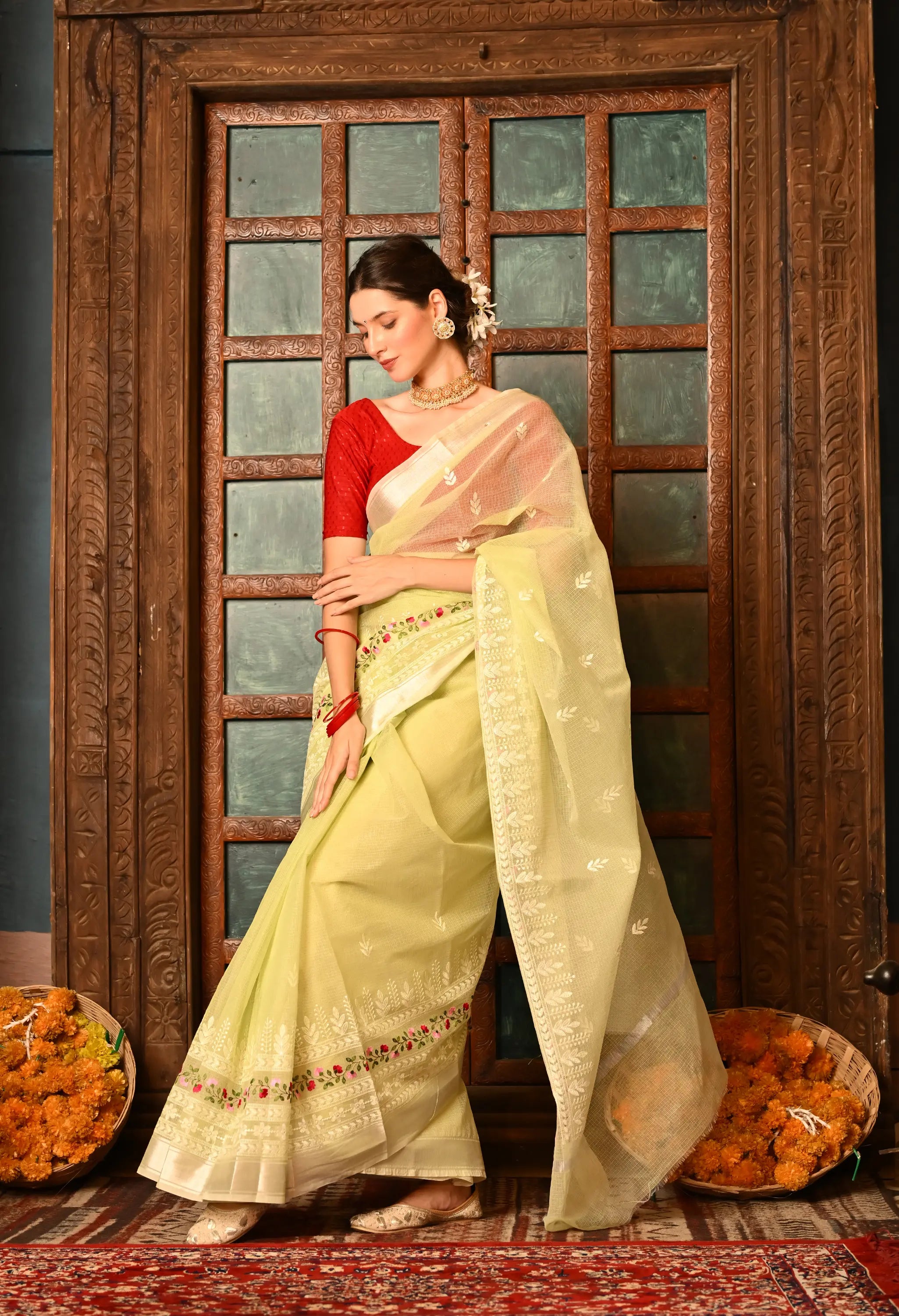 Pastel Green Cotton with Dazzling Embroidery