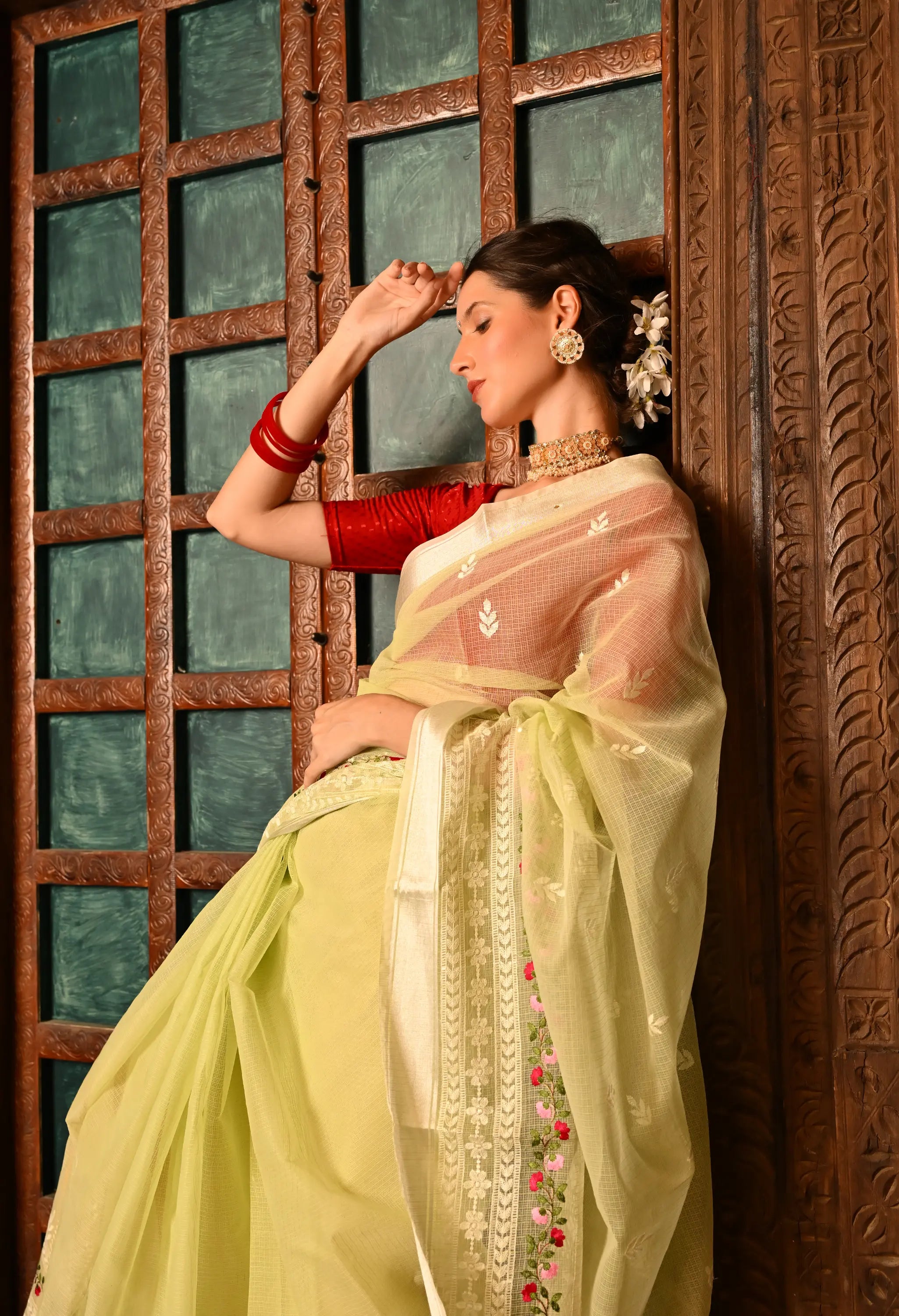 Pastel Green Cotton with Dazzling Embroidery