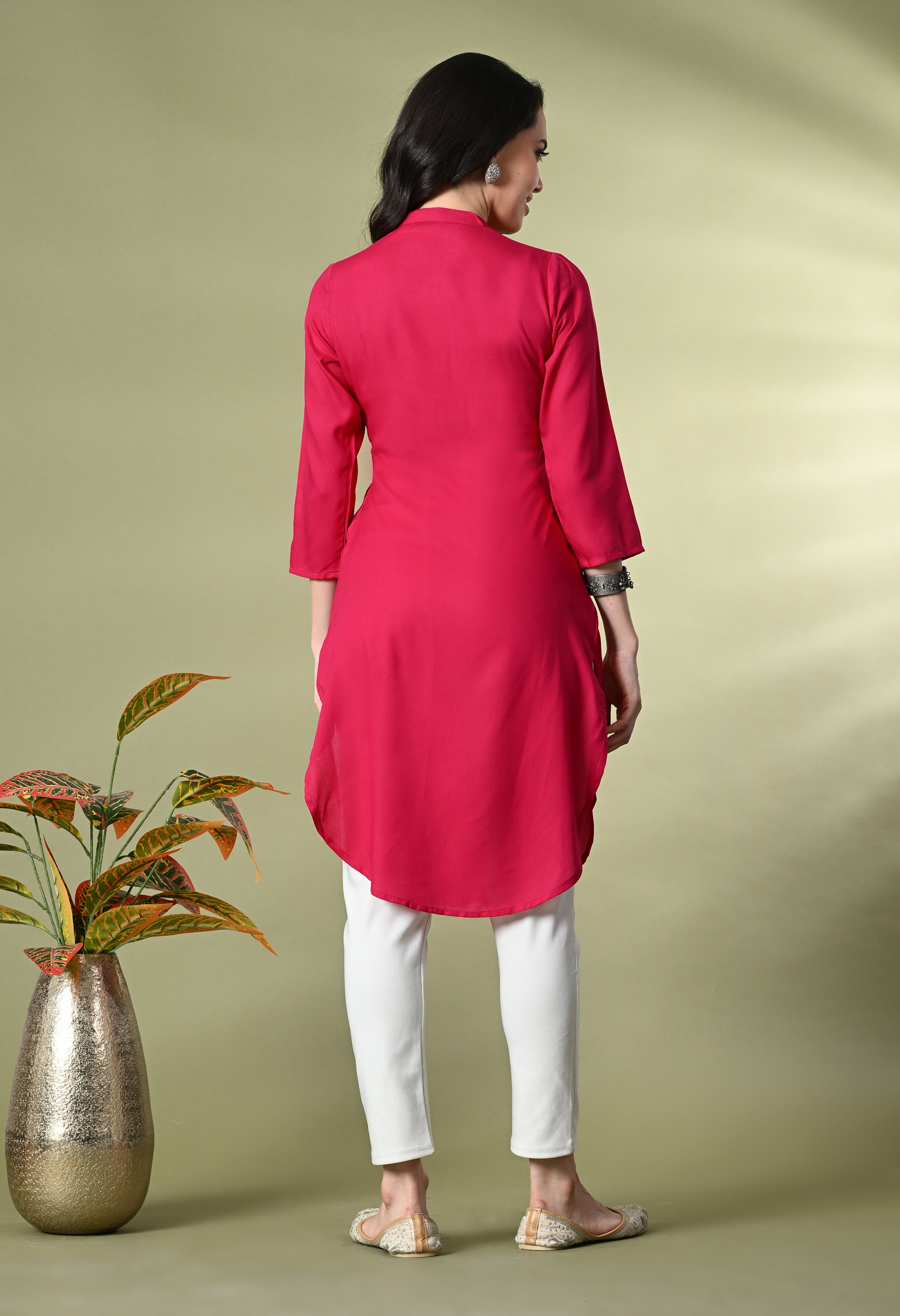 Fuschia Pink Rayon Fitted Kurtis (with Pocket)