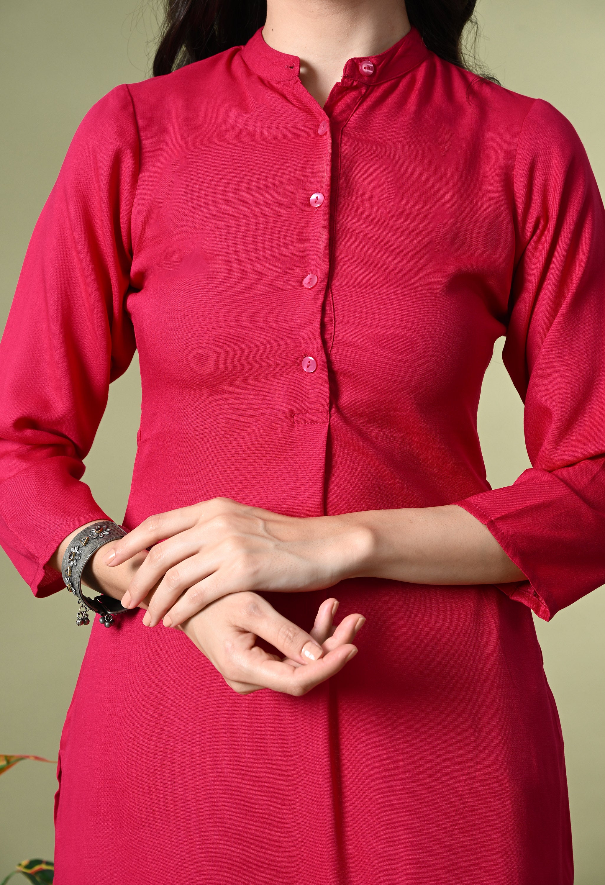 Fuschia Pink Rayon Fitted Kurtis (with Pocket)