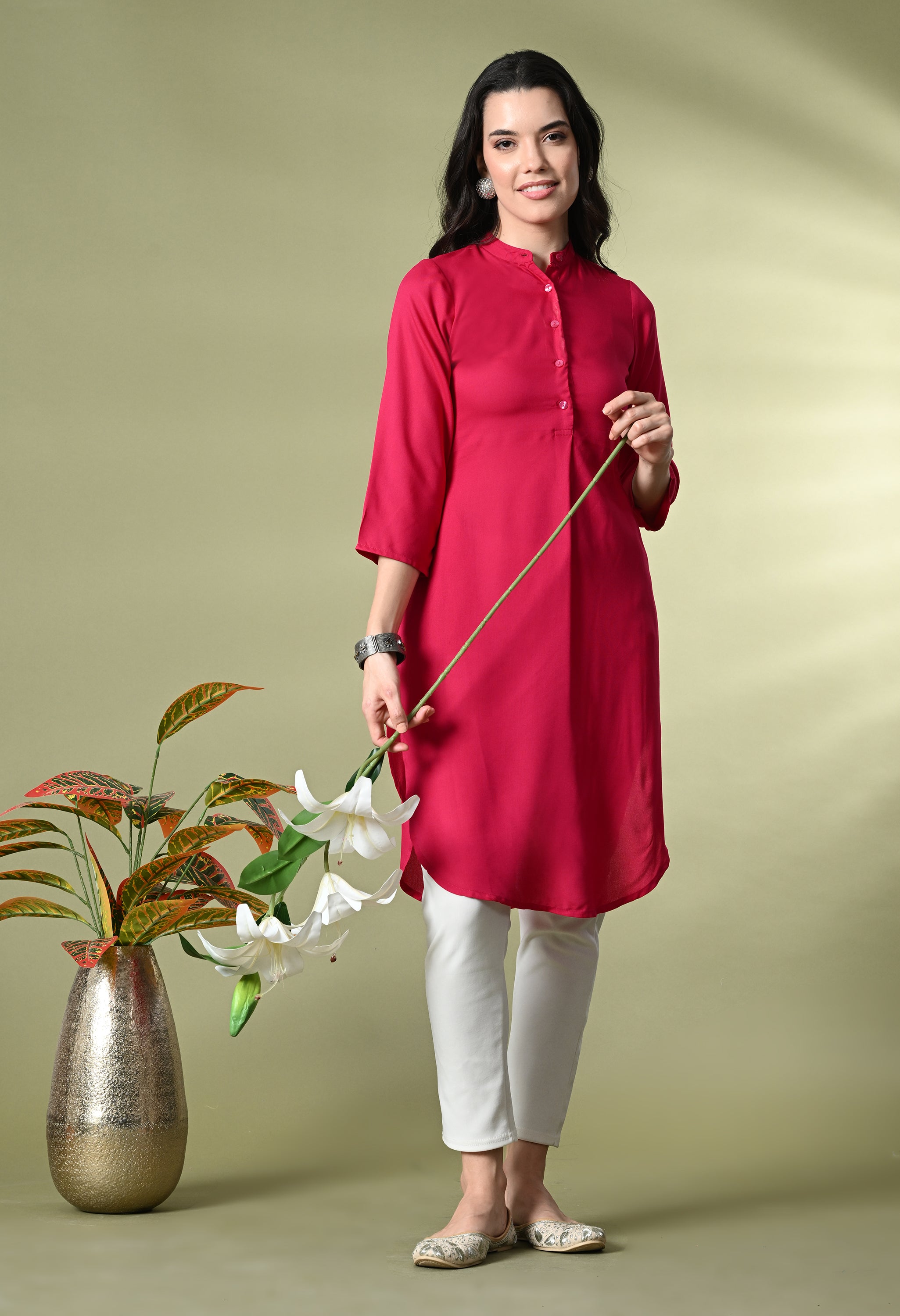 Fuschia Pink Rayon Fitted Kurtis (with Pocket)