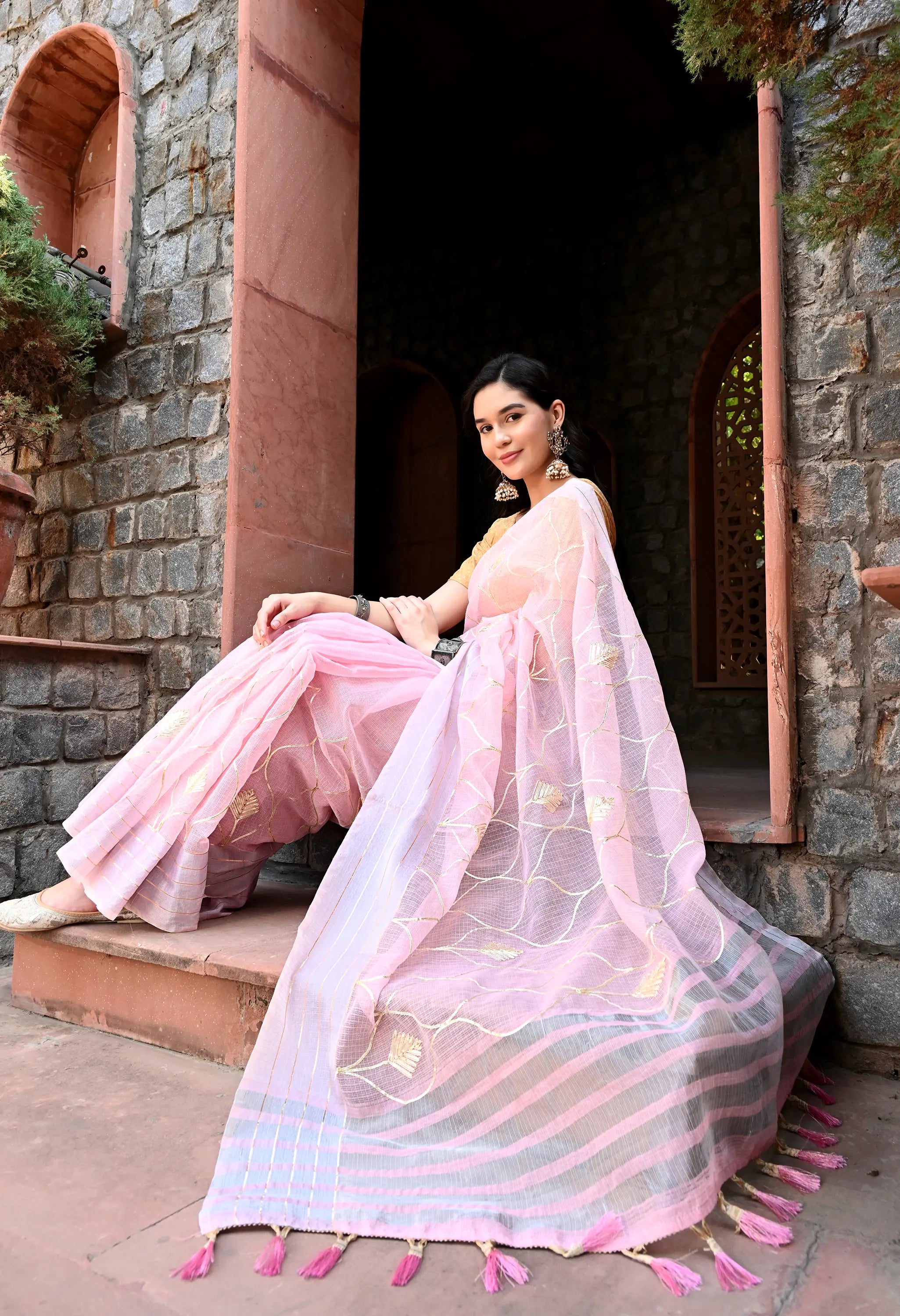 Pink Gotta Patti Cotton Saree