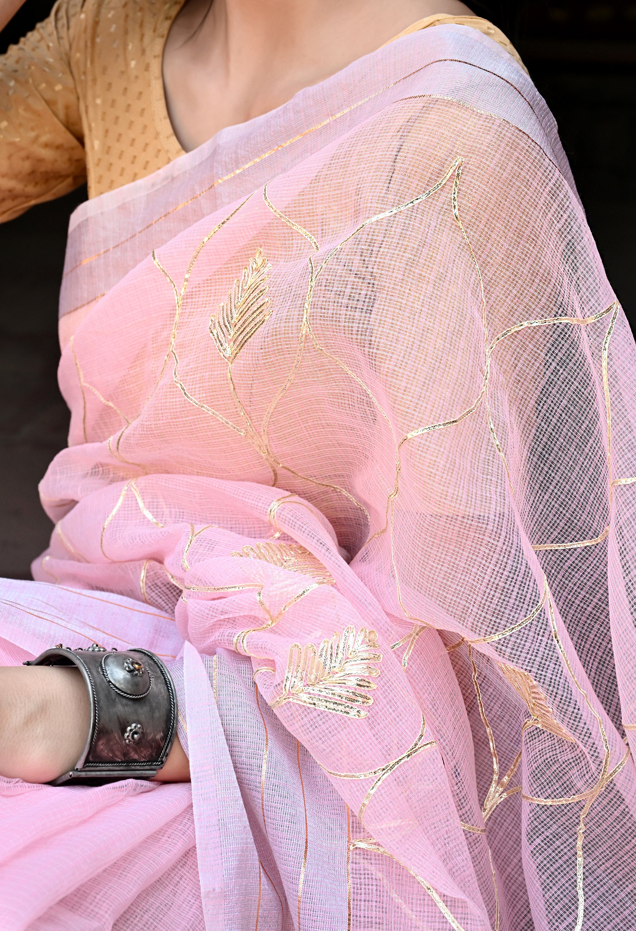 Pink Gotta Patti Cotton Saree