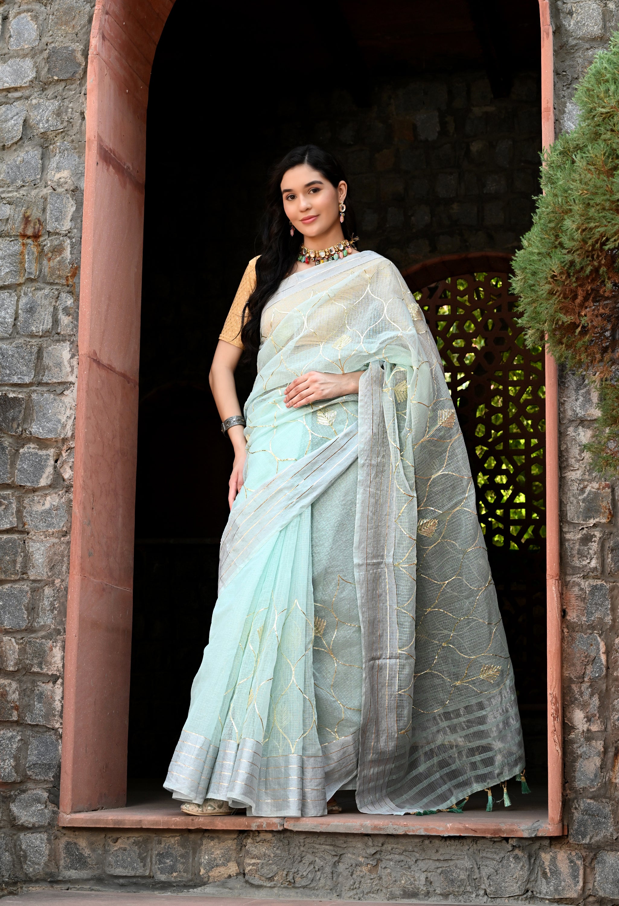 Pastel Blue Gotta Patti Cotton Saree