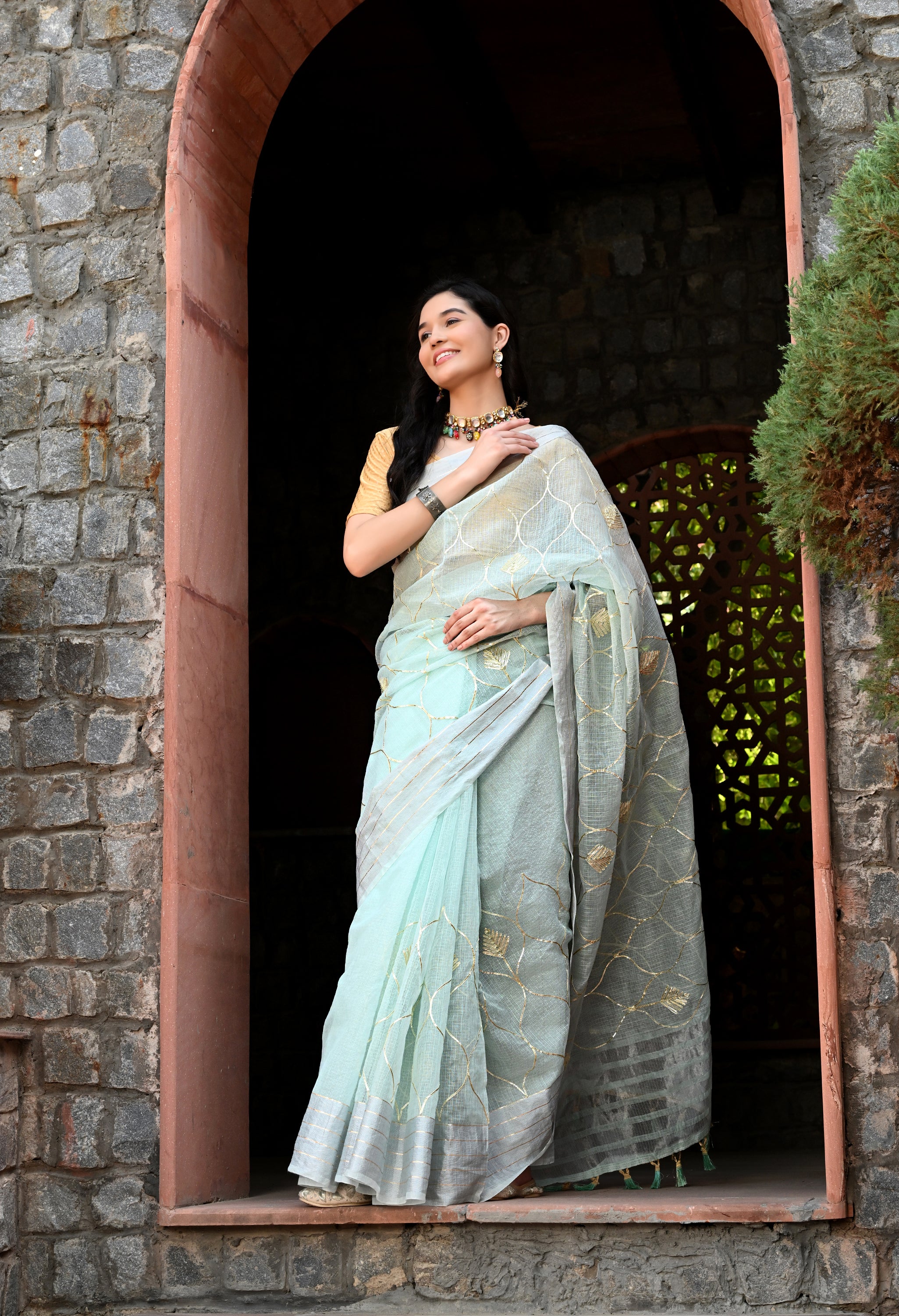 Pastel Blue Gotta Patti Cotton Saree