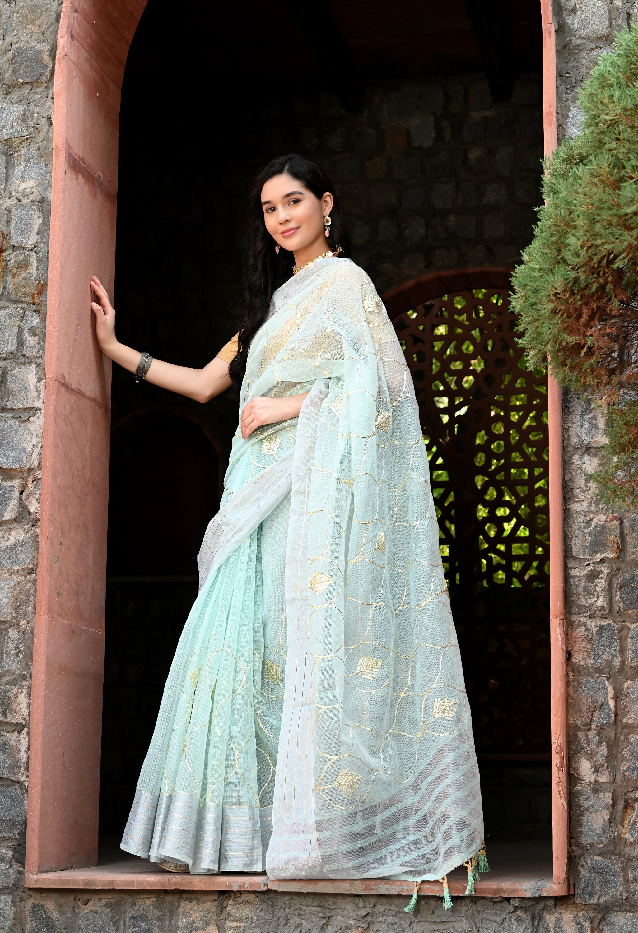 Pastel Blue Gotta Patti Cotton Saree