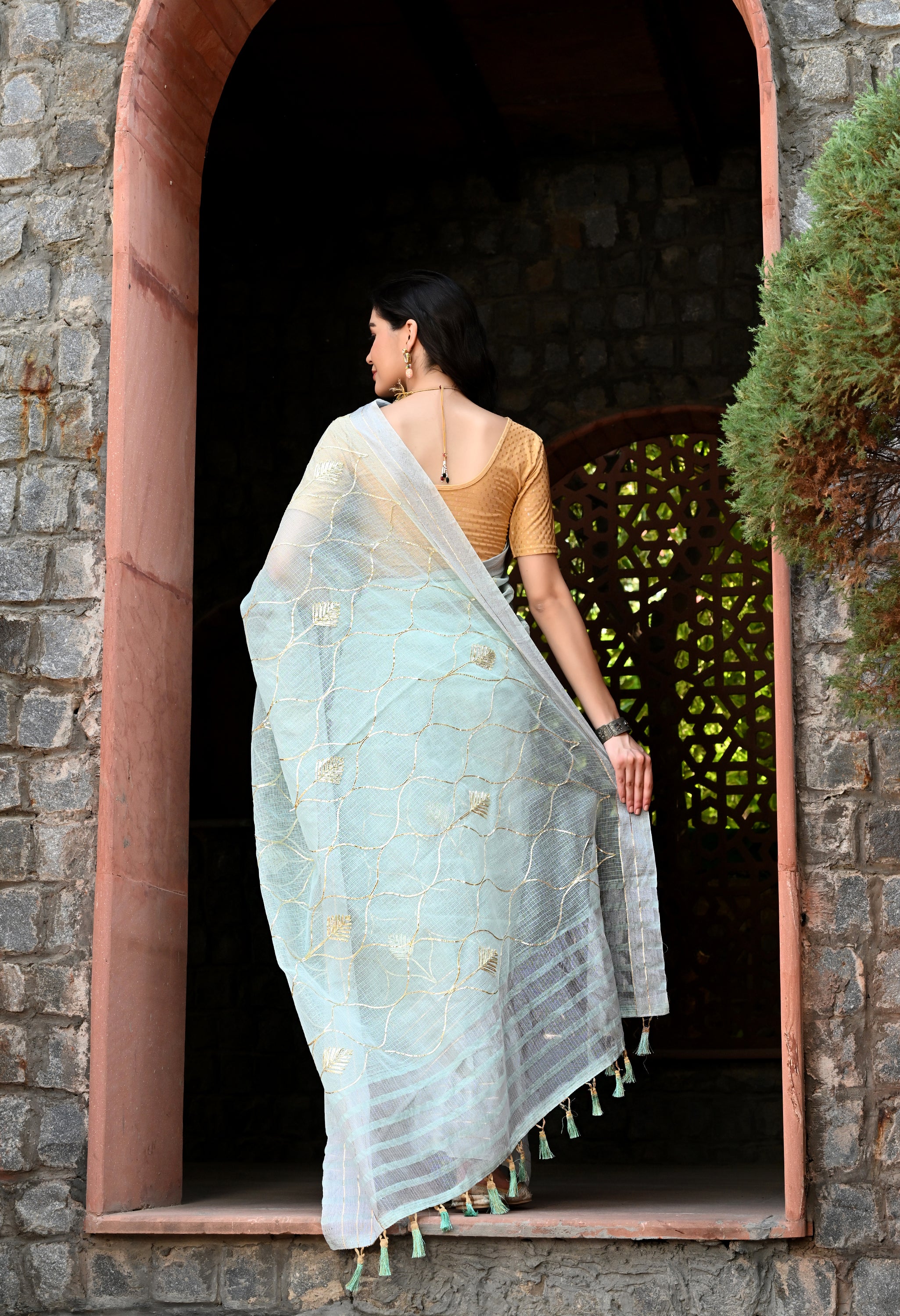 Pastel Blue Gotta Patti Cotton Saree