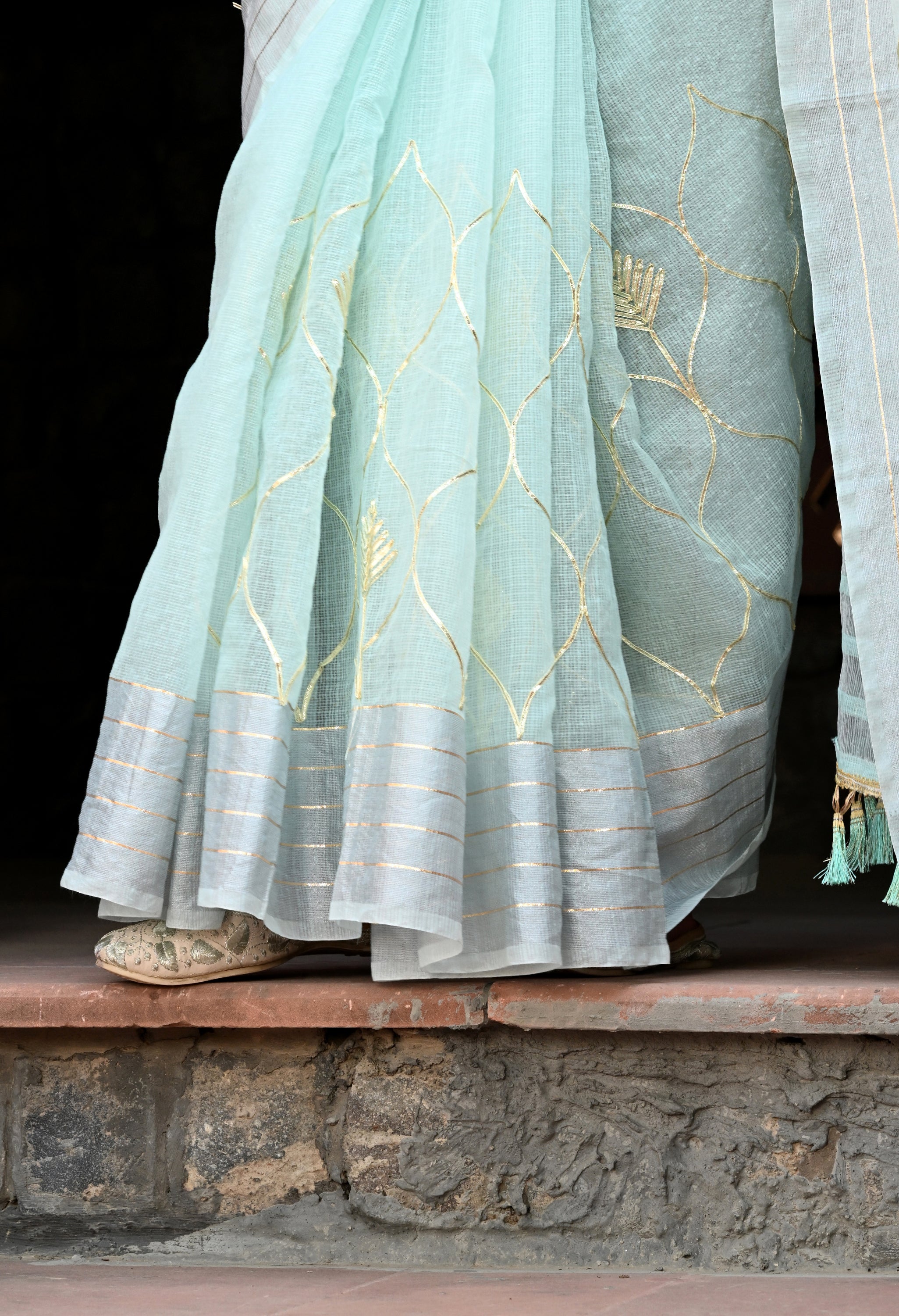 Pastel Blue Gotta Patti Cotton Saree