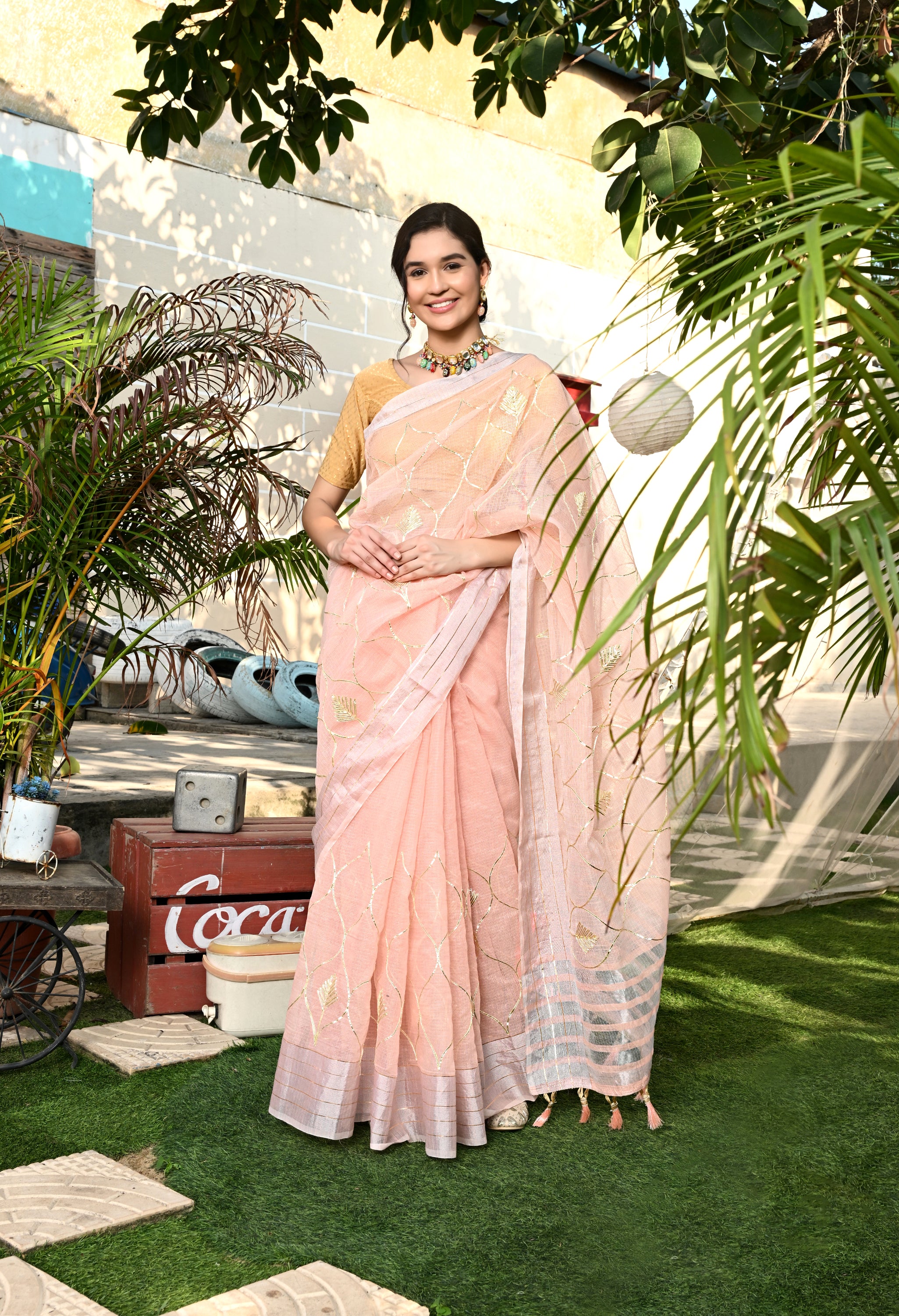 Peach Gotta Patti Cotton Saree