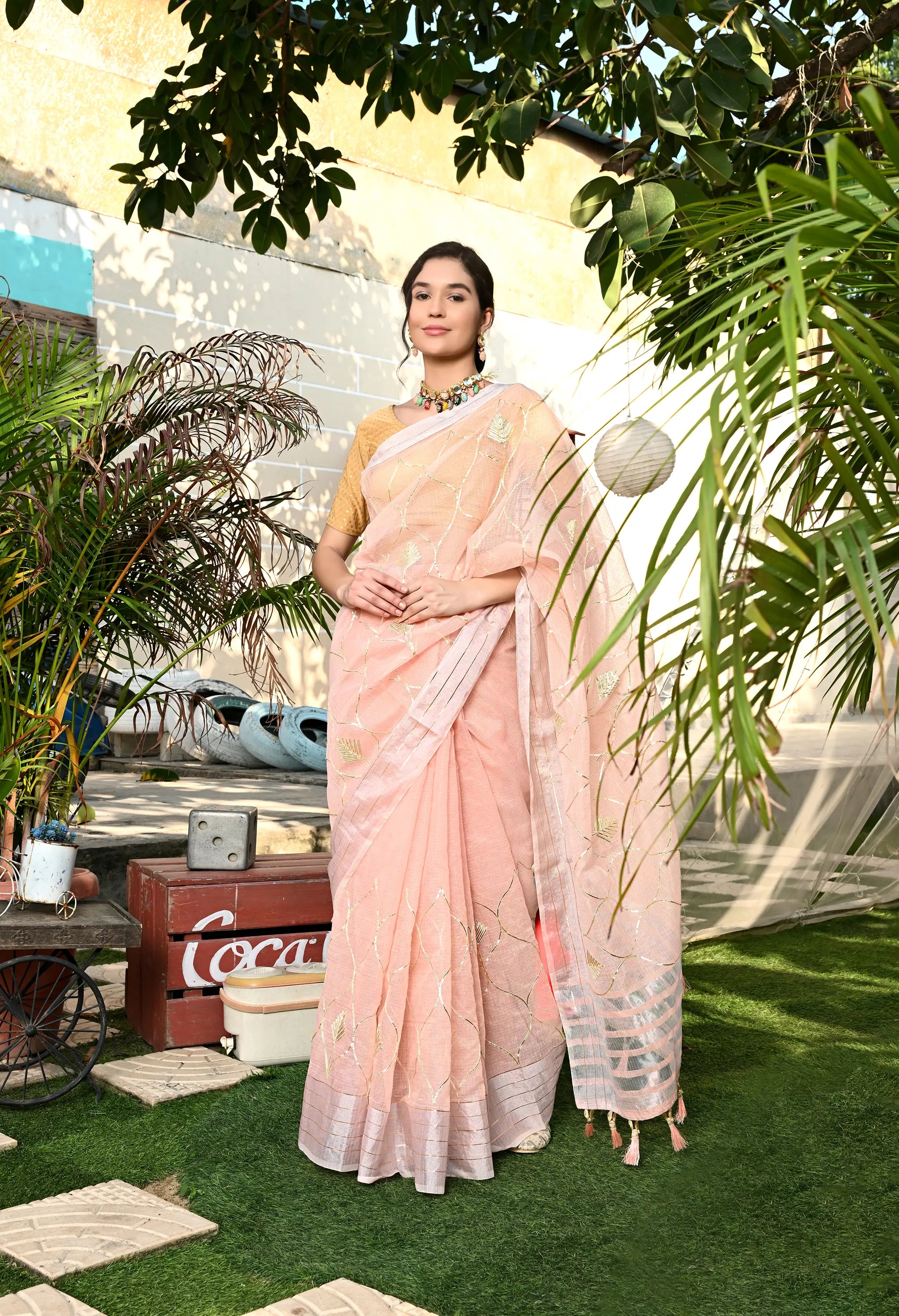 Peach Gotta Patti Cotton Saree