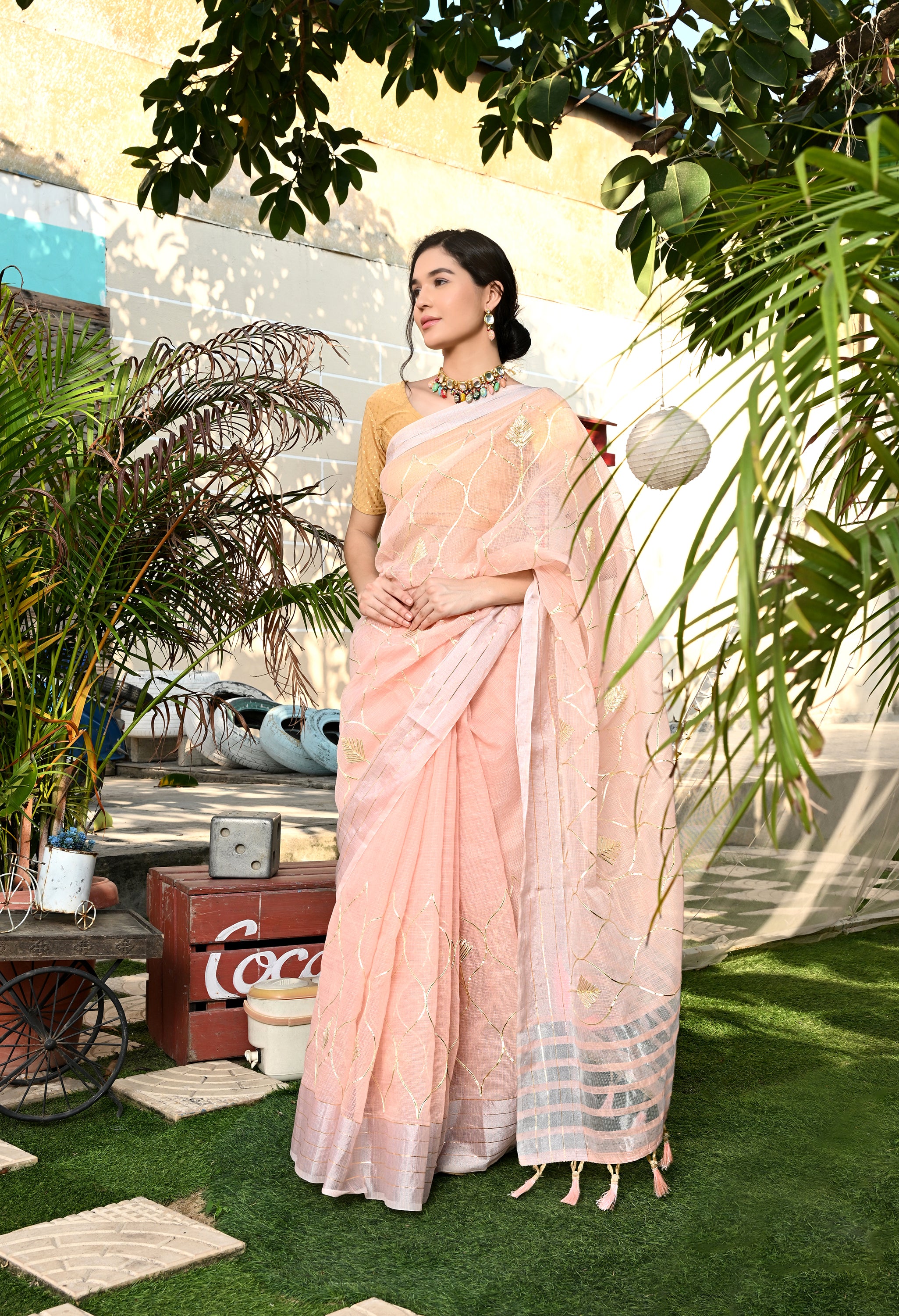 Peach Gotta Patti Cotton Saree