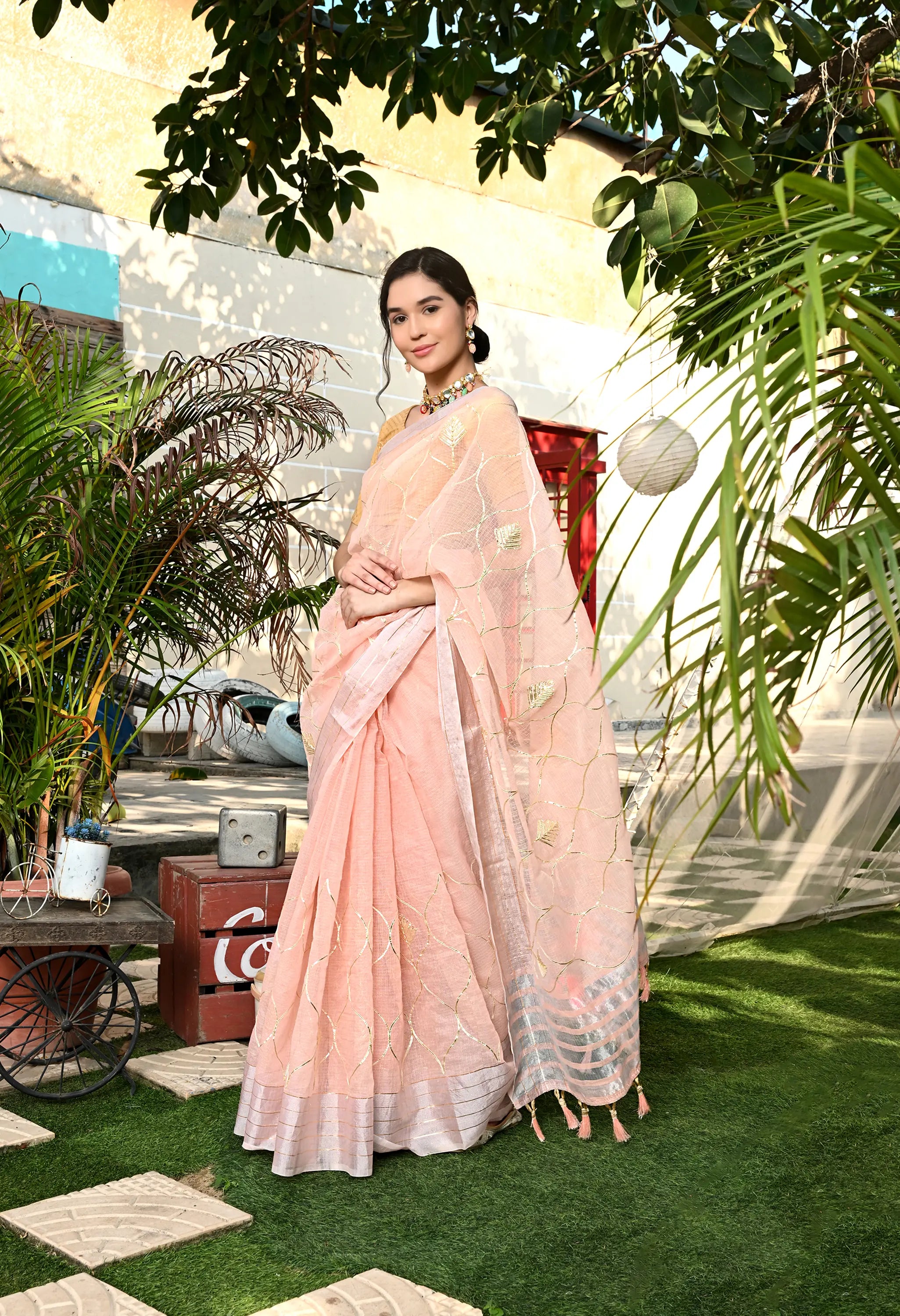 Peach Gotta Patti Cotton Saree