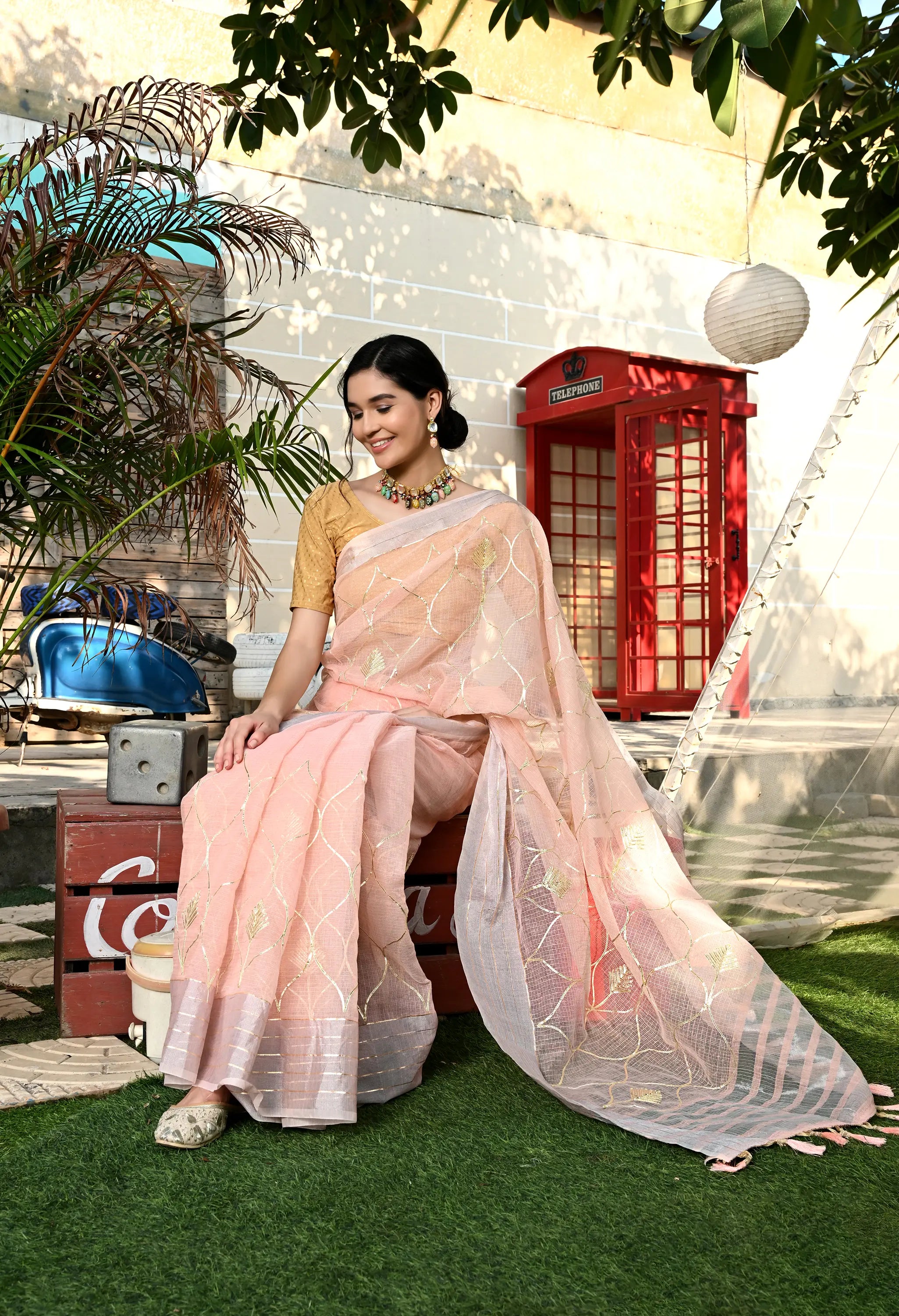 Peach Gotta Patti Cotton Saree