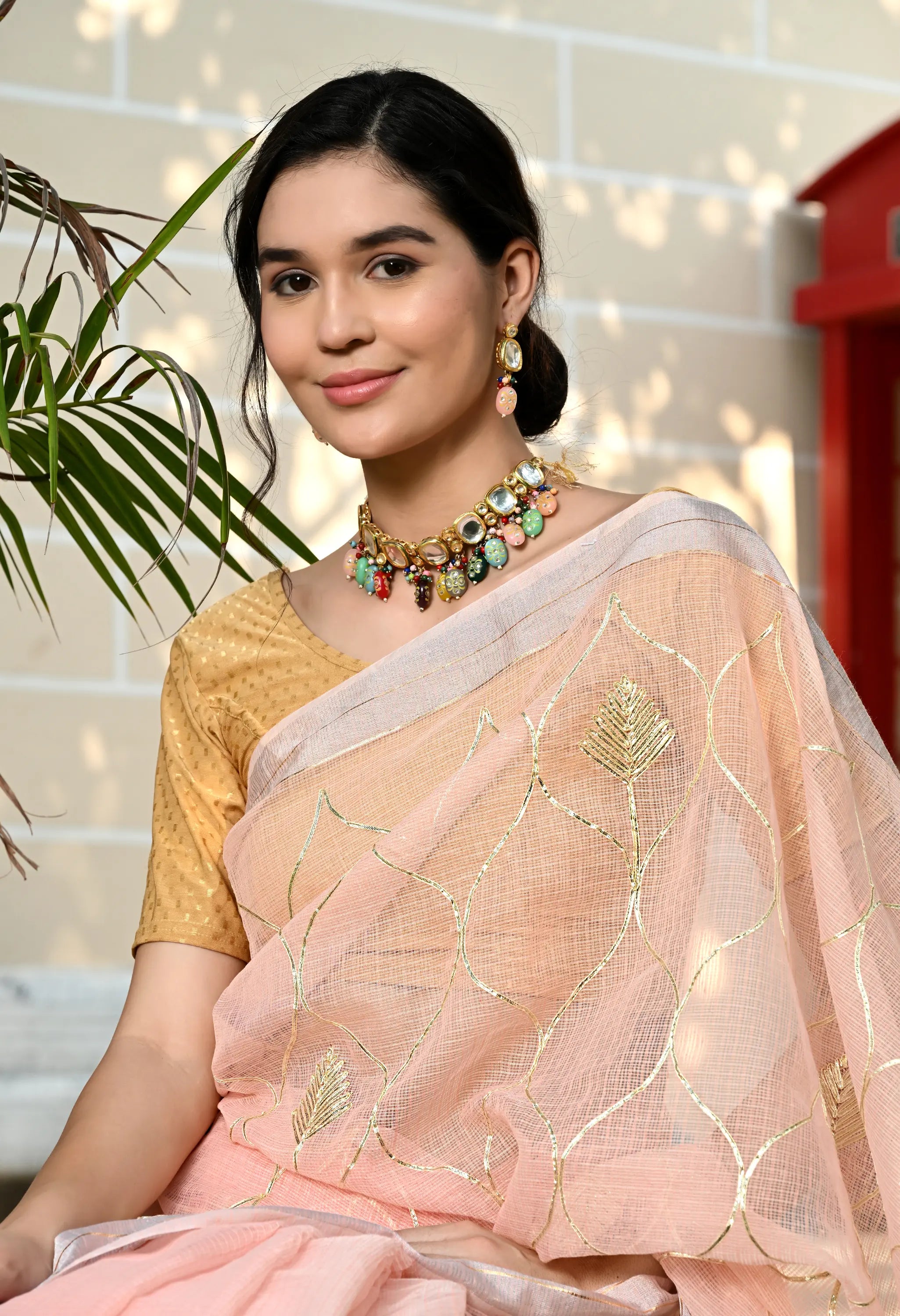 Peach Gotta Patti Cotton Saree