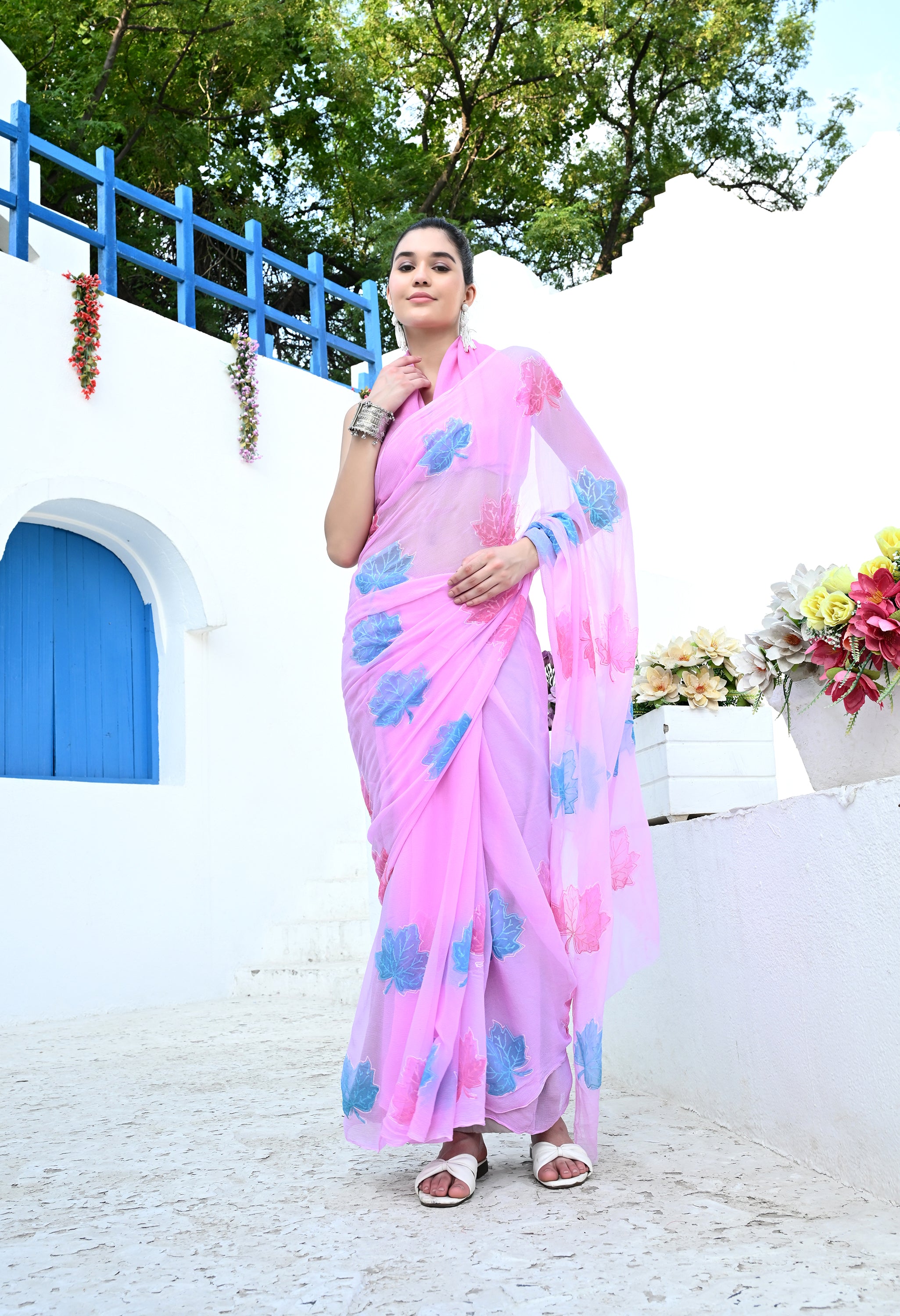 Rose Pink Chiffon in Exquisite Jaipur Floral Pattern