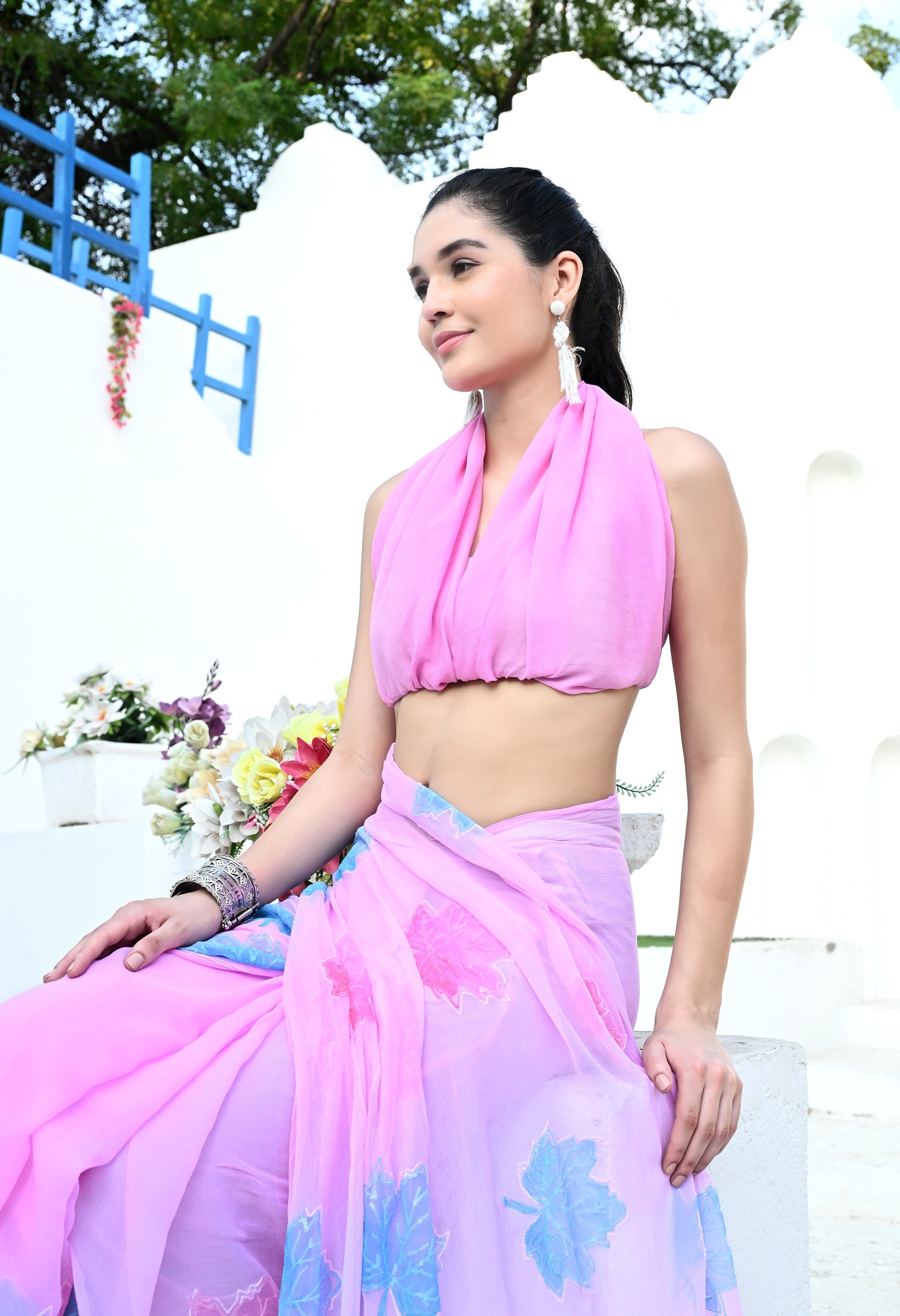 Rose Pink Chiffon in Exquisite Jaipur Floral Pattern