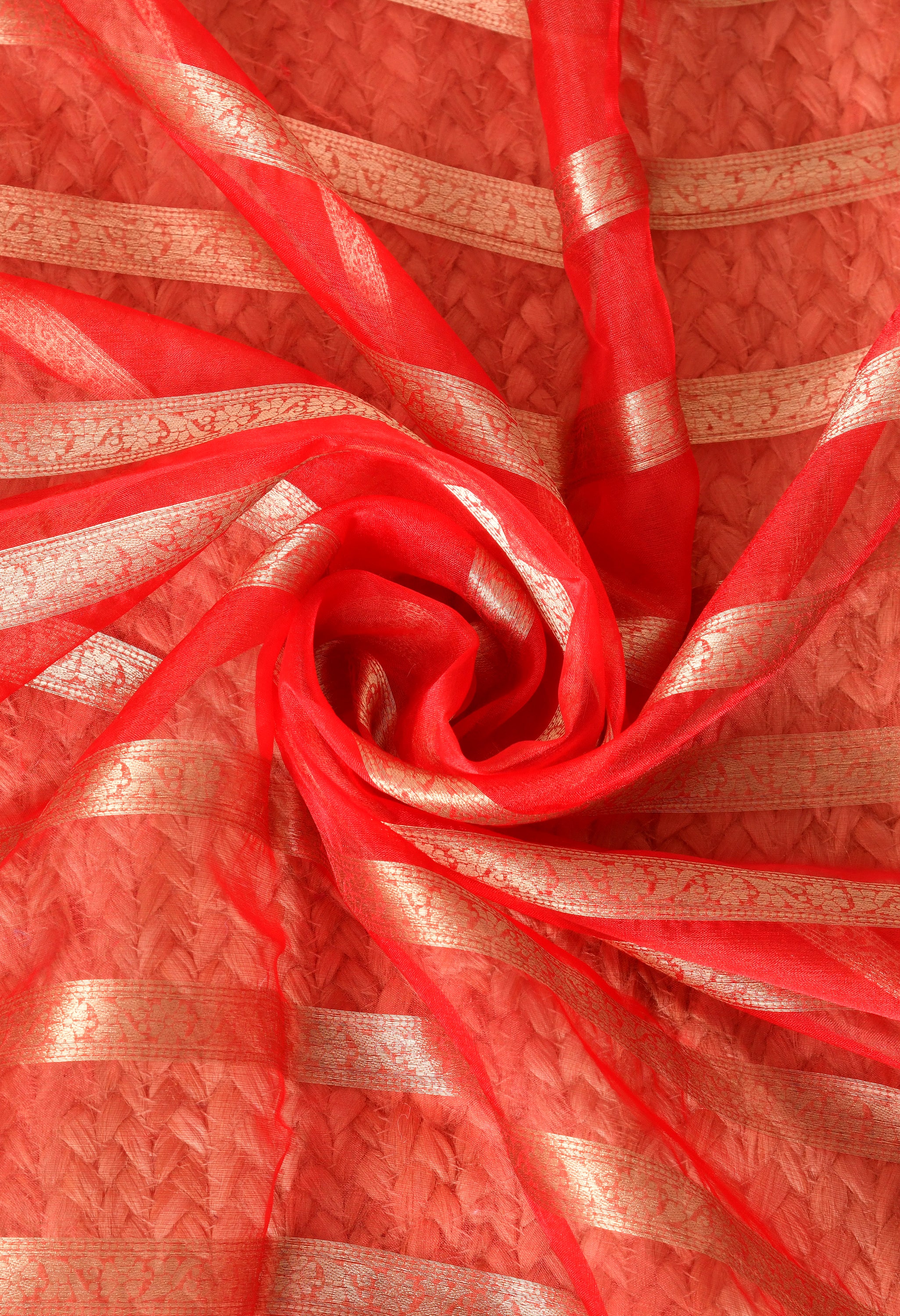 Red and Gold Organza Saree