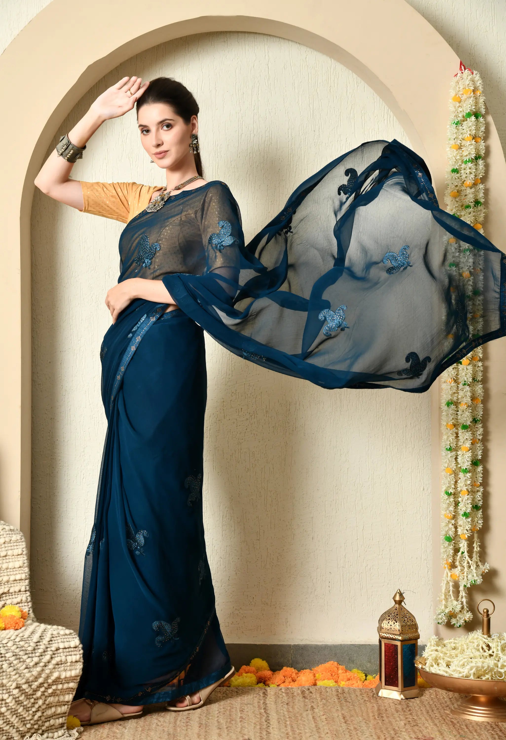 Sapphire Blue Chiffon with Classy Embroidery