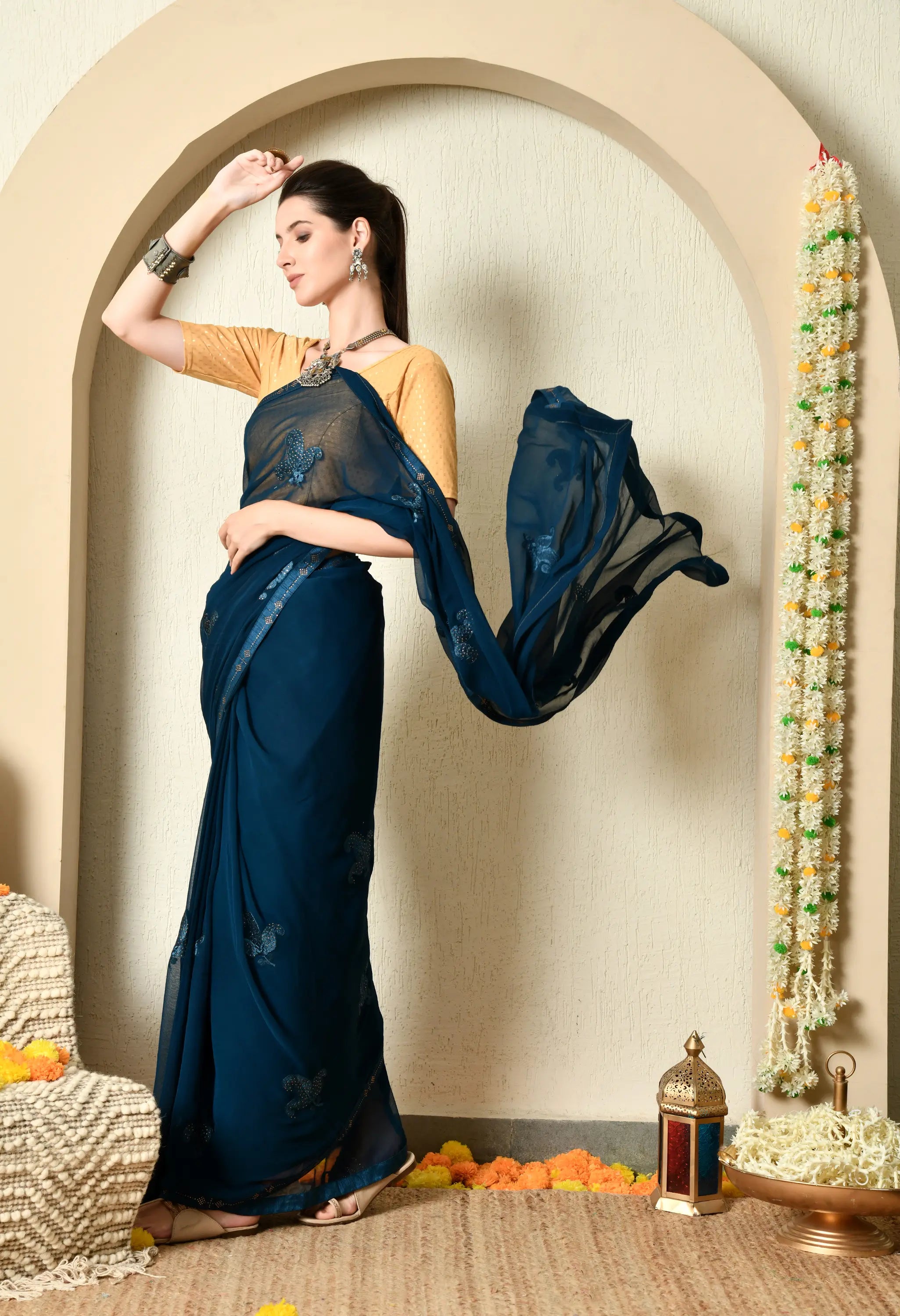 Sapphire Blue Chiffon with Classy Embroidery