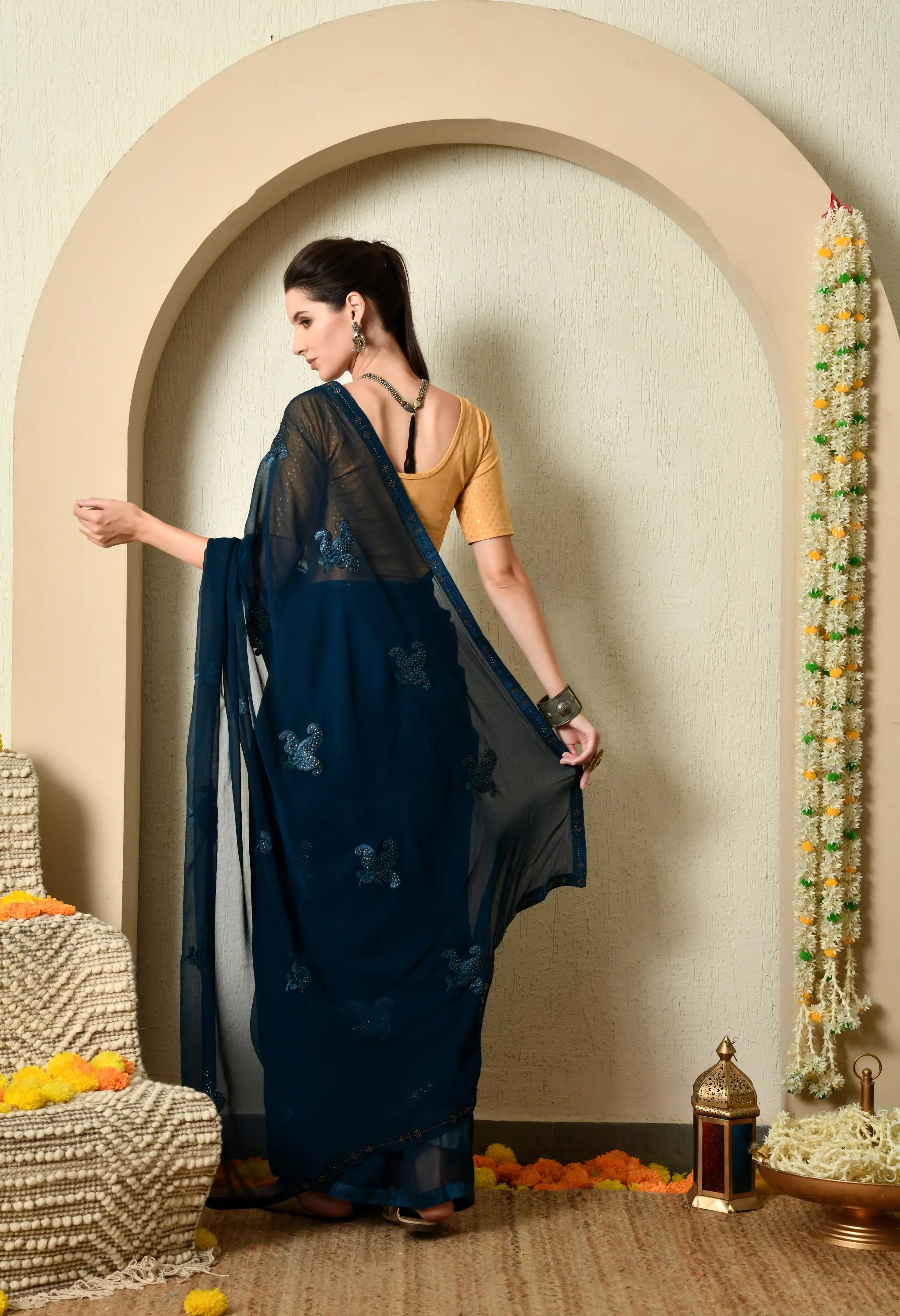 Sapphire Blue Chiffon with Classy Embroidery