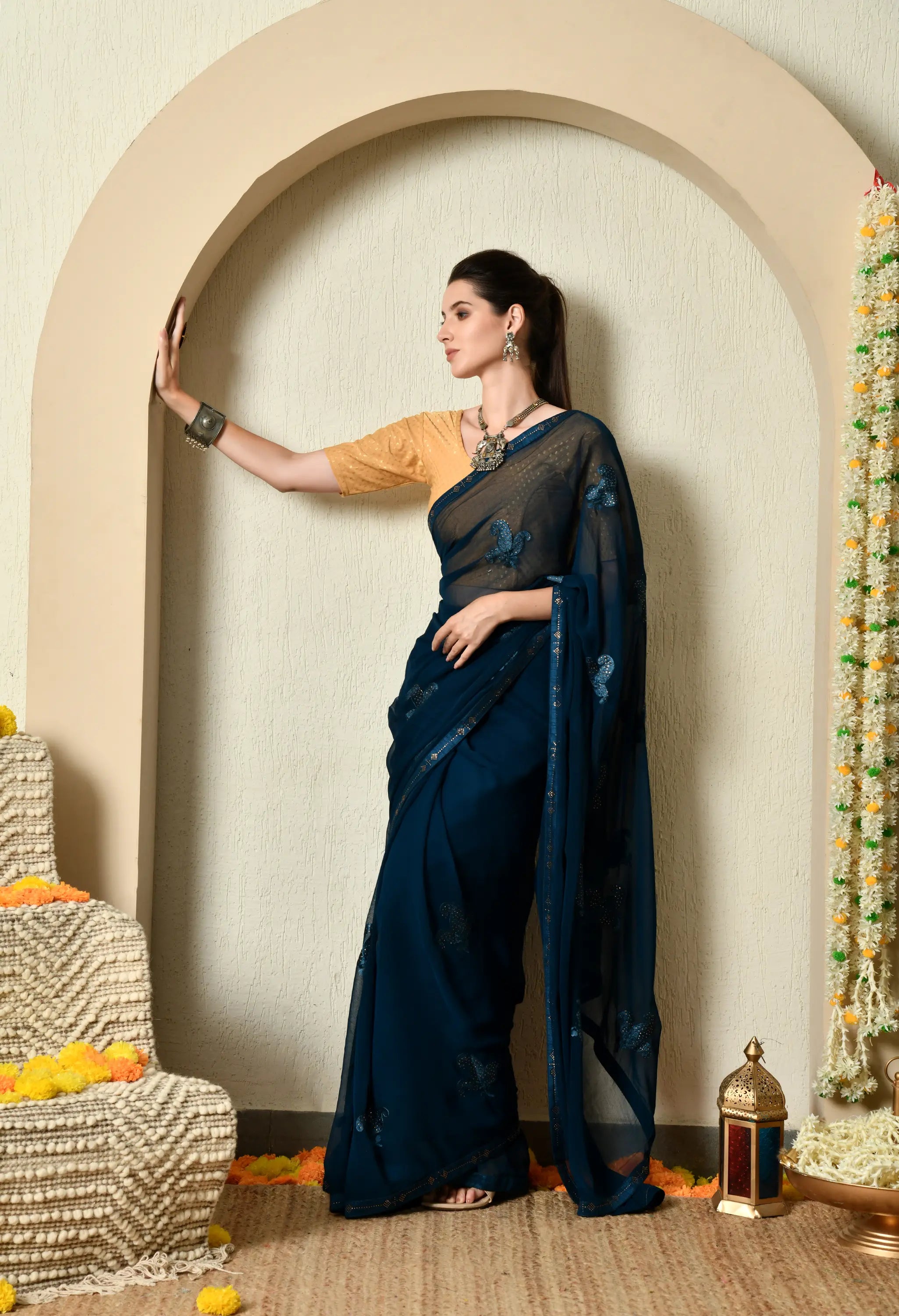 Sapphire Blue Chiffon with Classy Embroidery