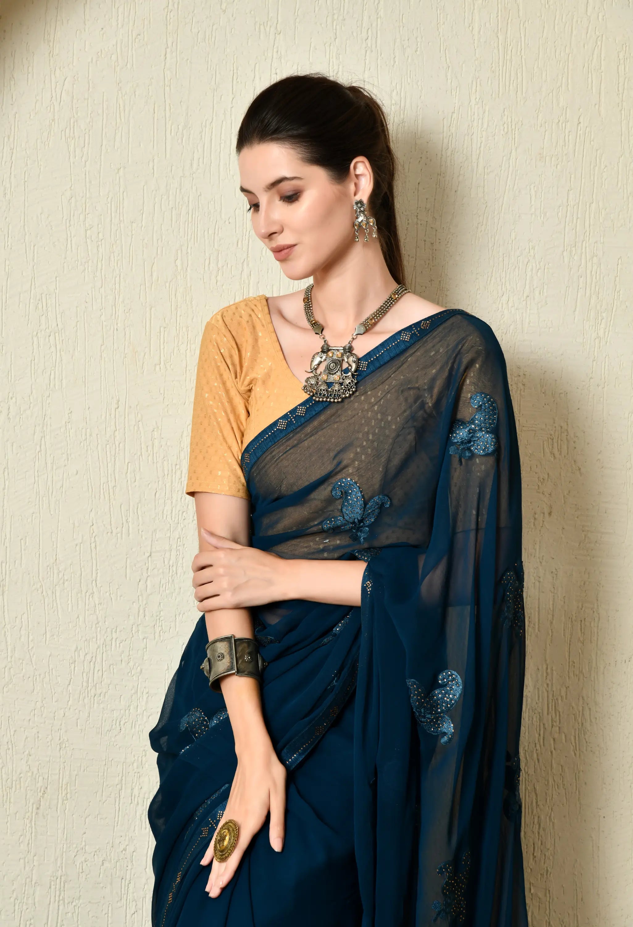 Sapphire Blue Chiffon with Classy Embroidery