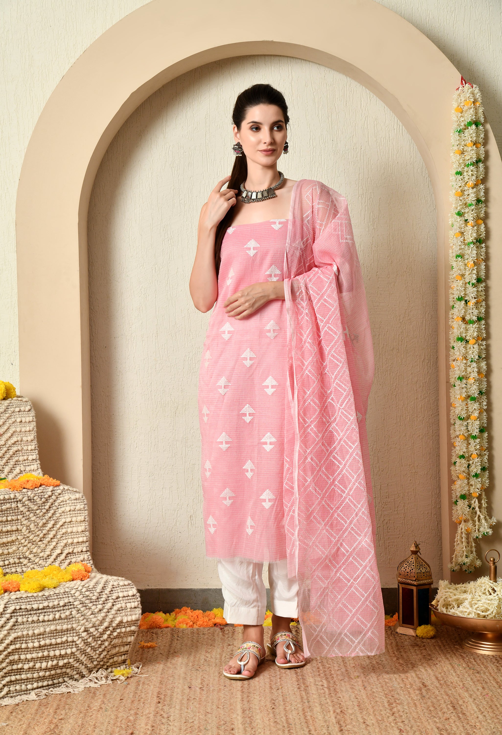 Pink Cotton Embroidery (Unstiched Suit)