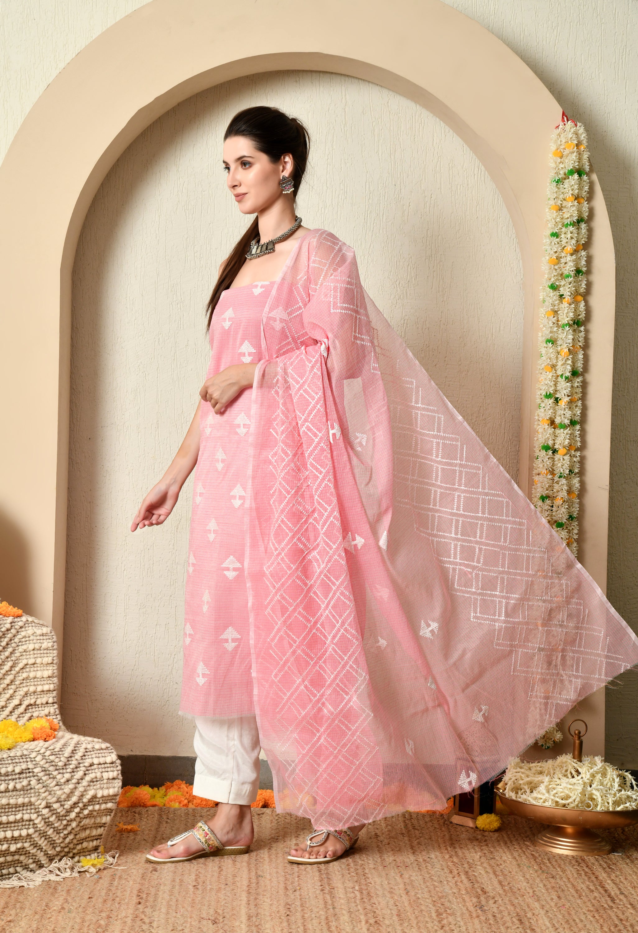 Pink Cotton Embroidery (Unstiched Suit)