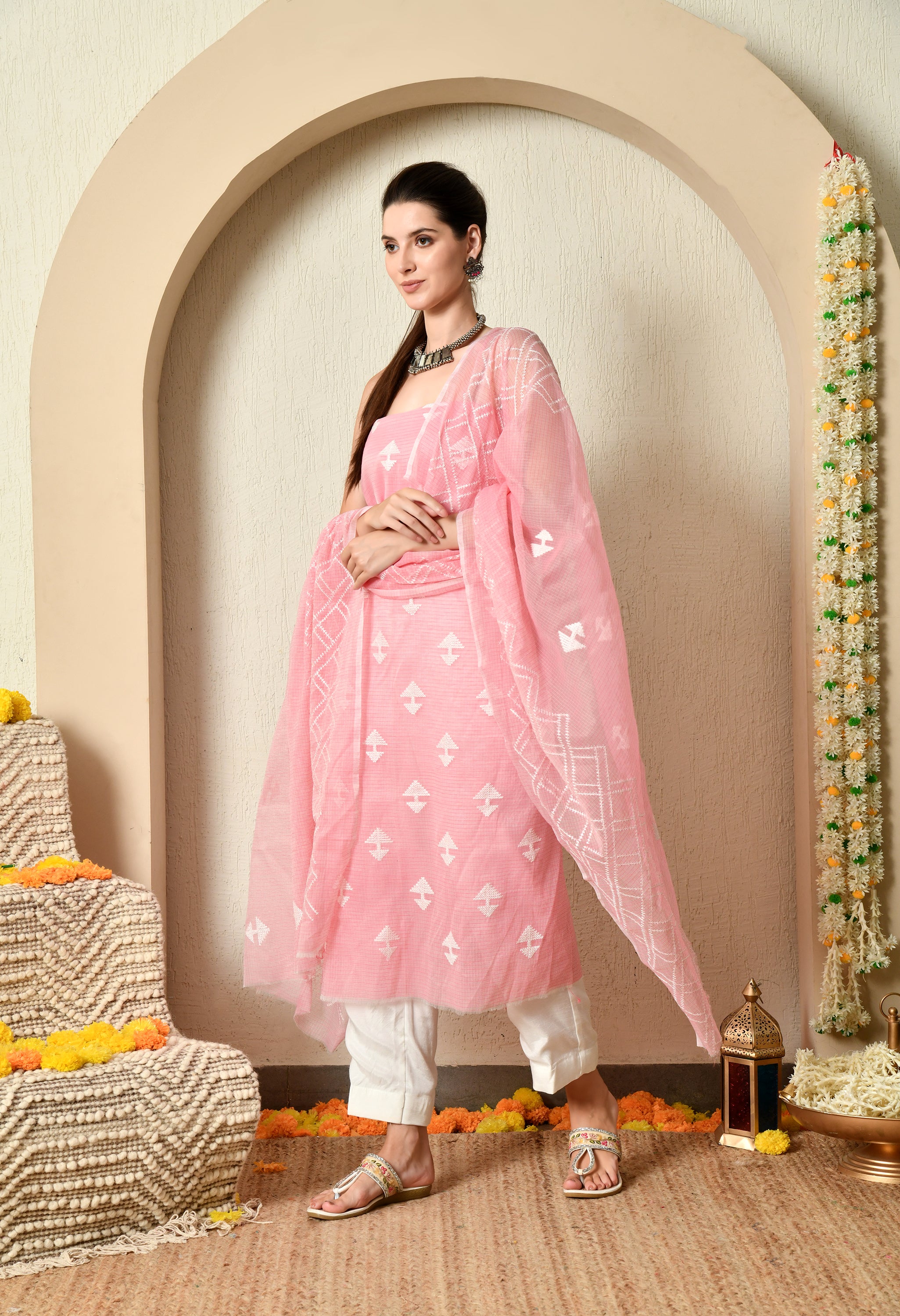 Pink Cotton Embroidery (Unstiched Suit)