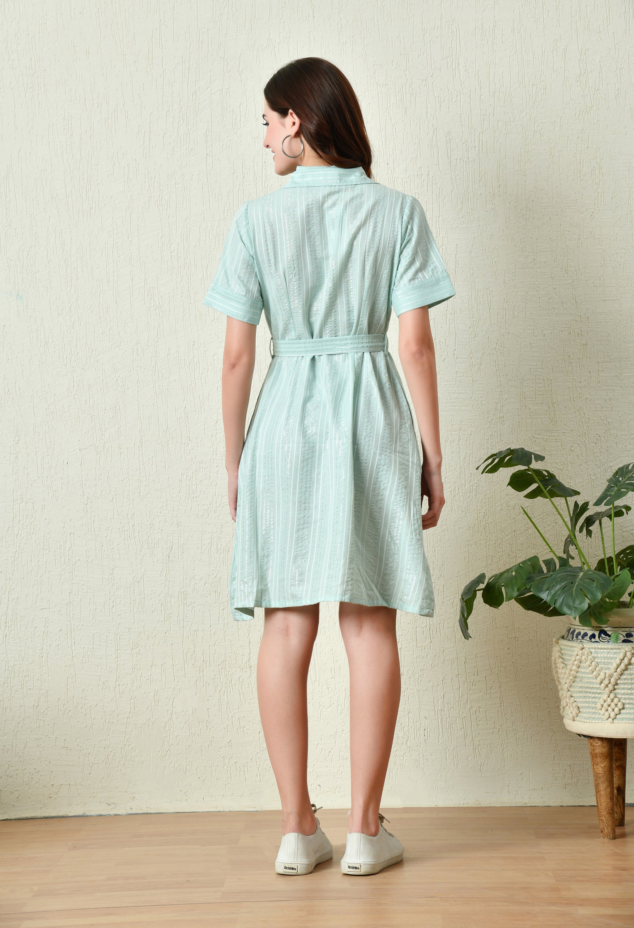 Sea Green Summer Collared Dress (With Pocket)