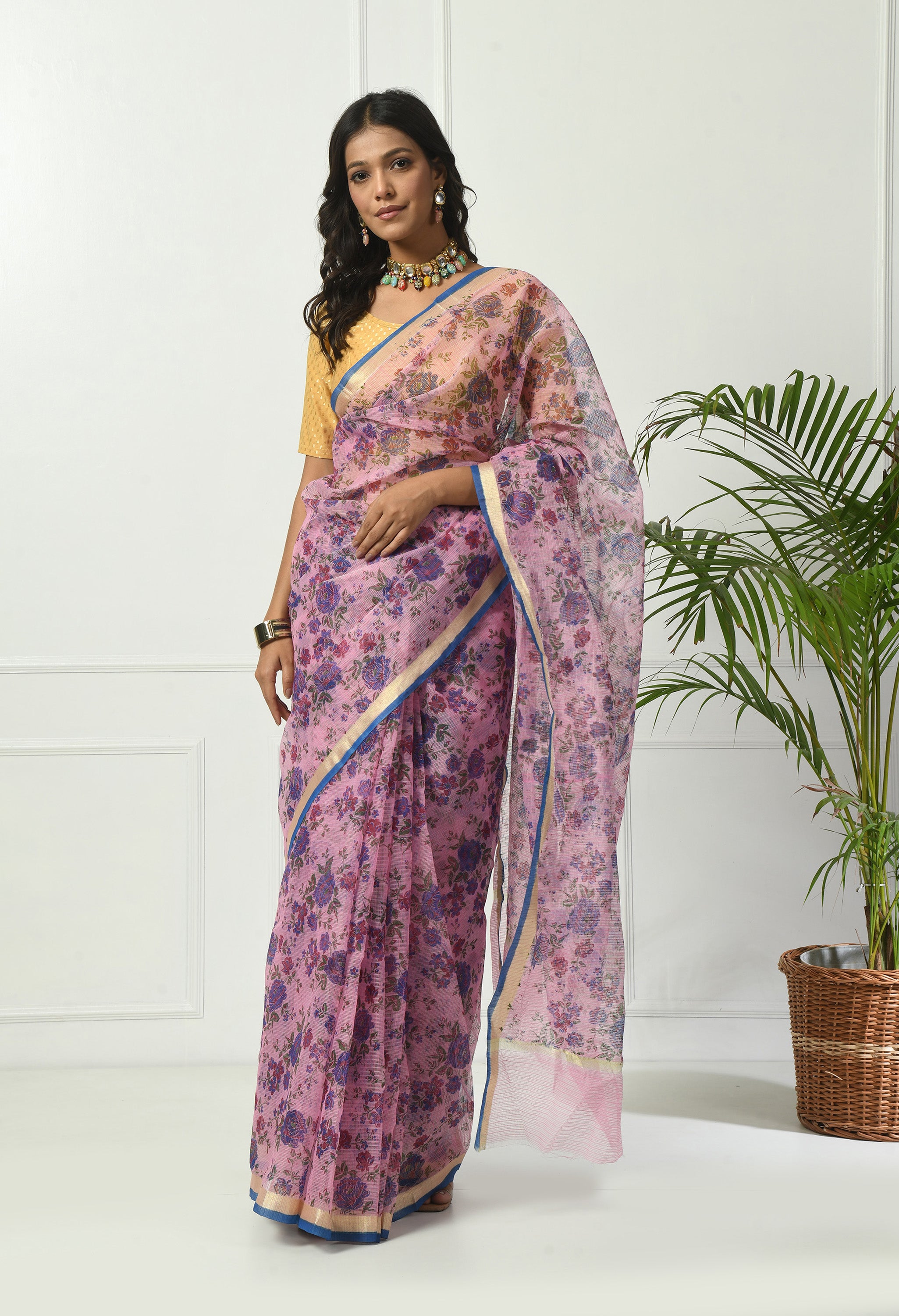 Purple Floral Cotton Saree