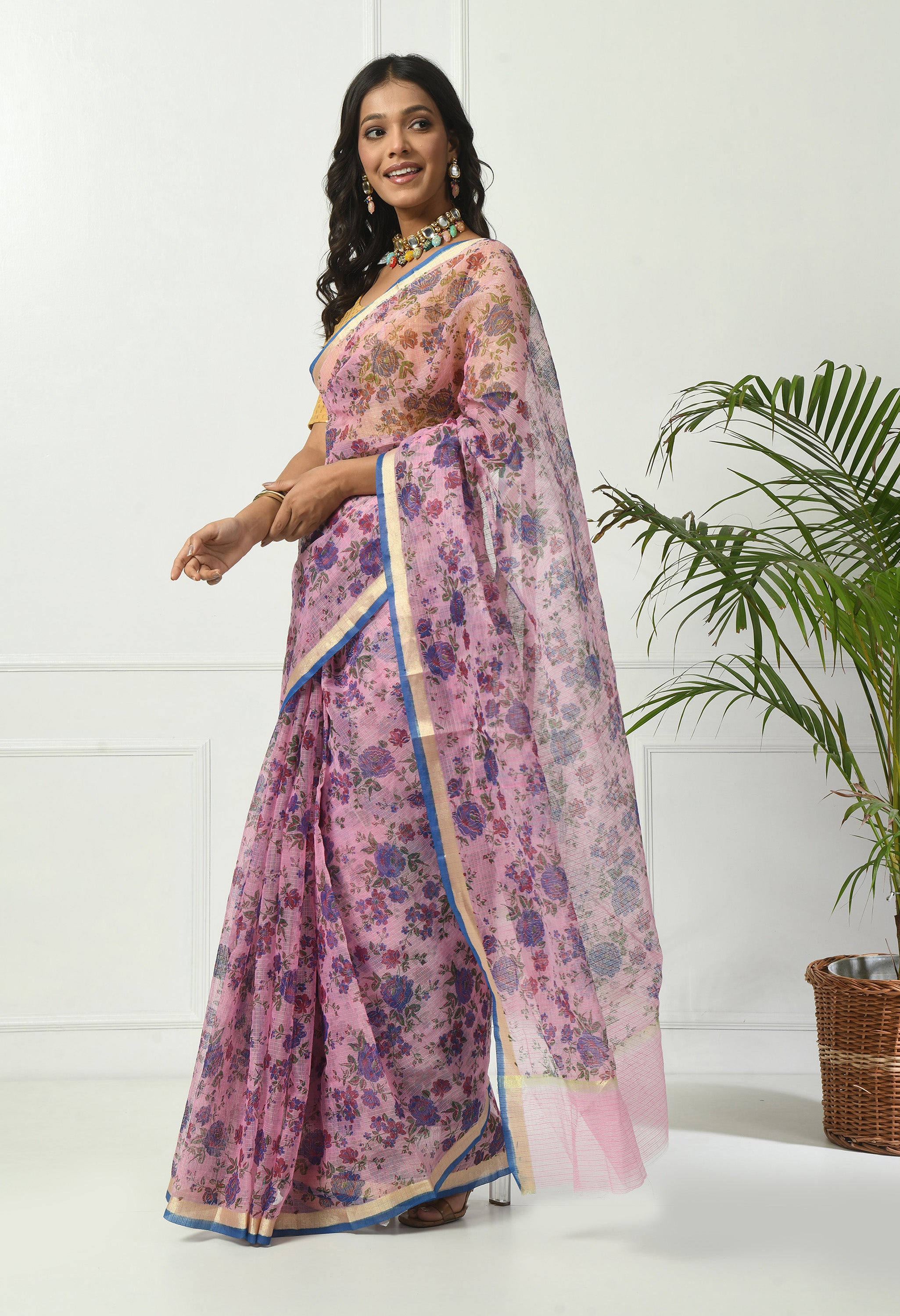 Purple Floral Cotton Saree