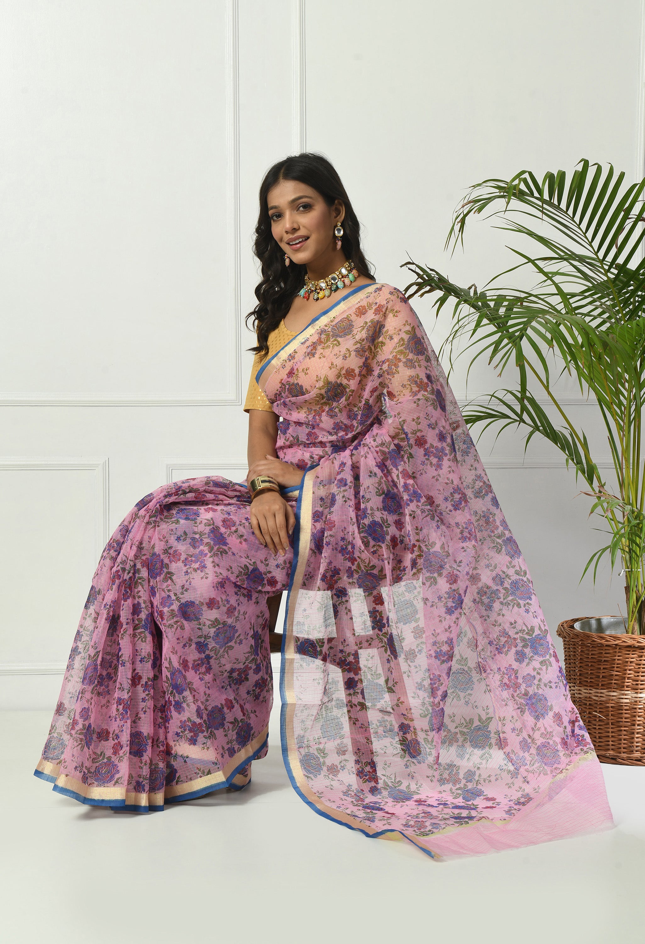 Purple Floral Cotton Saree