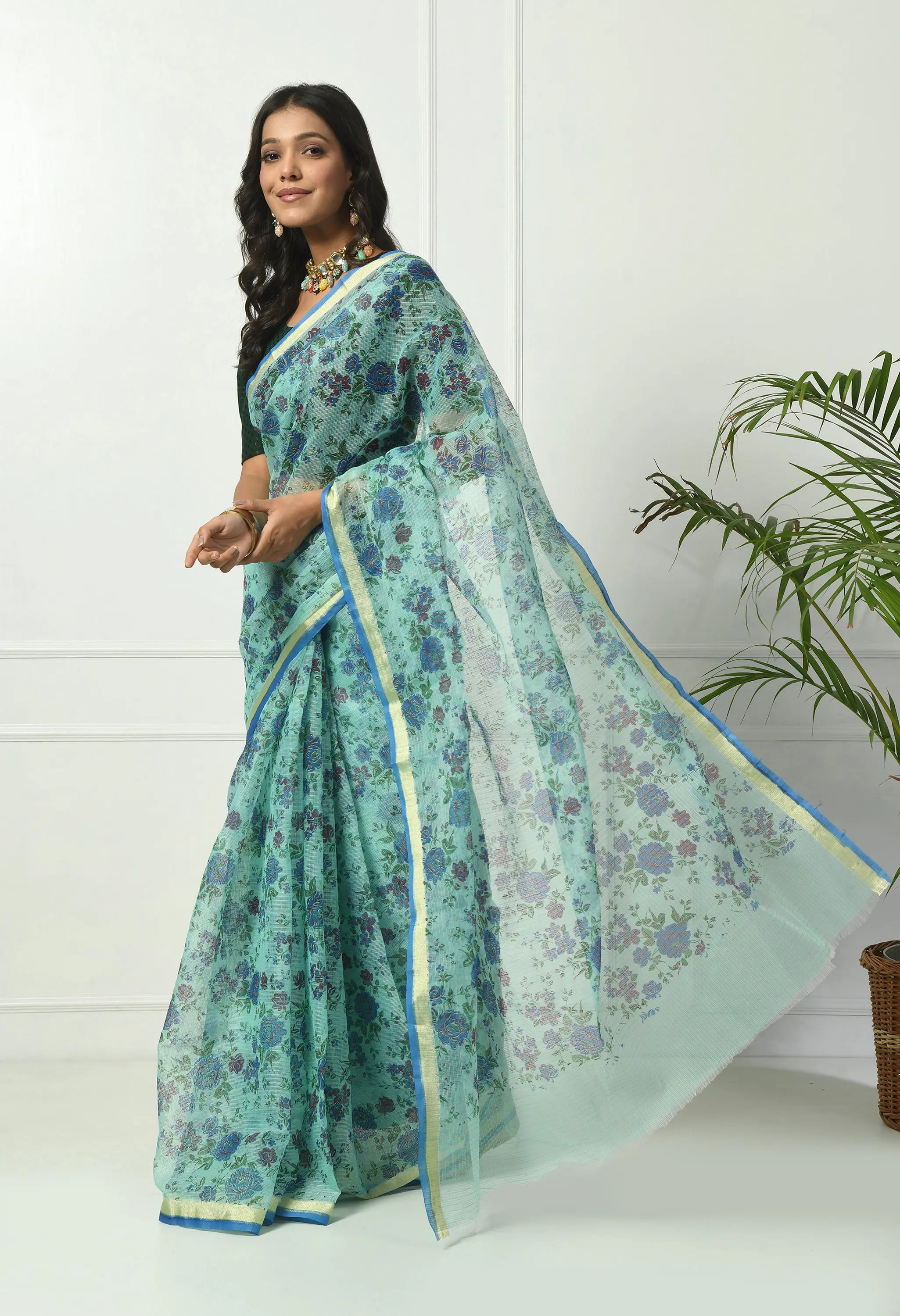 Turquoise Firozi Cotton with Ornate Floral Pattern