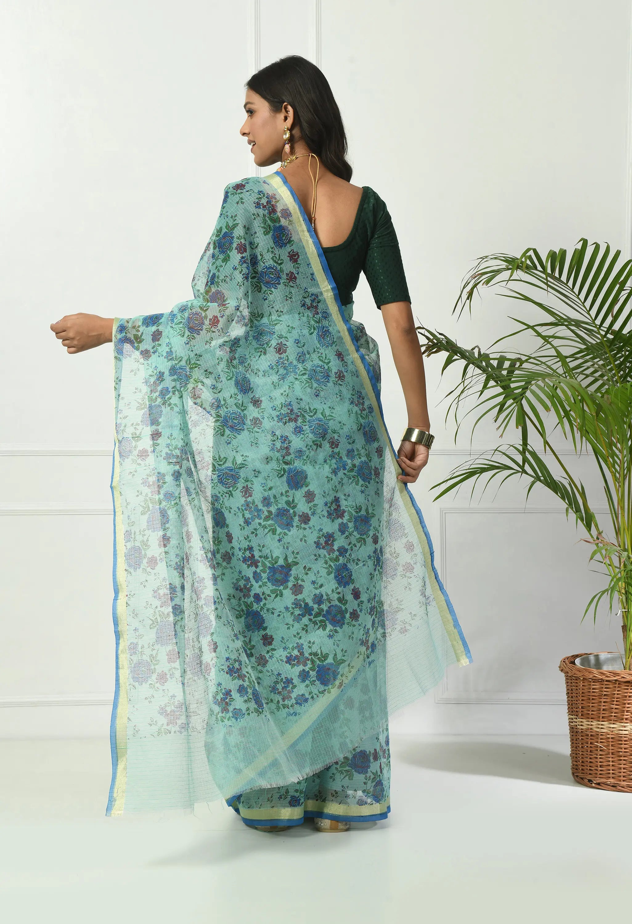 Turquoise Firozi Cotton with Ornate Floral Pattern