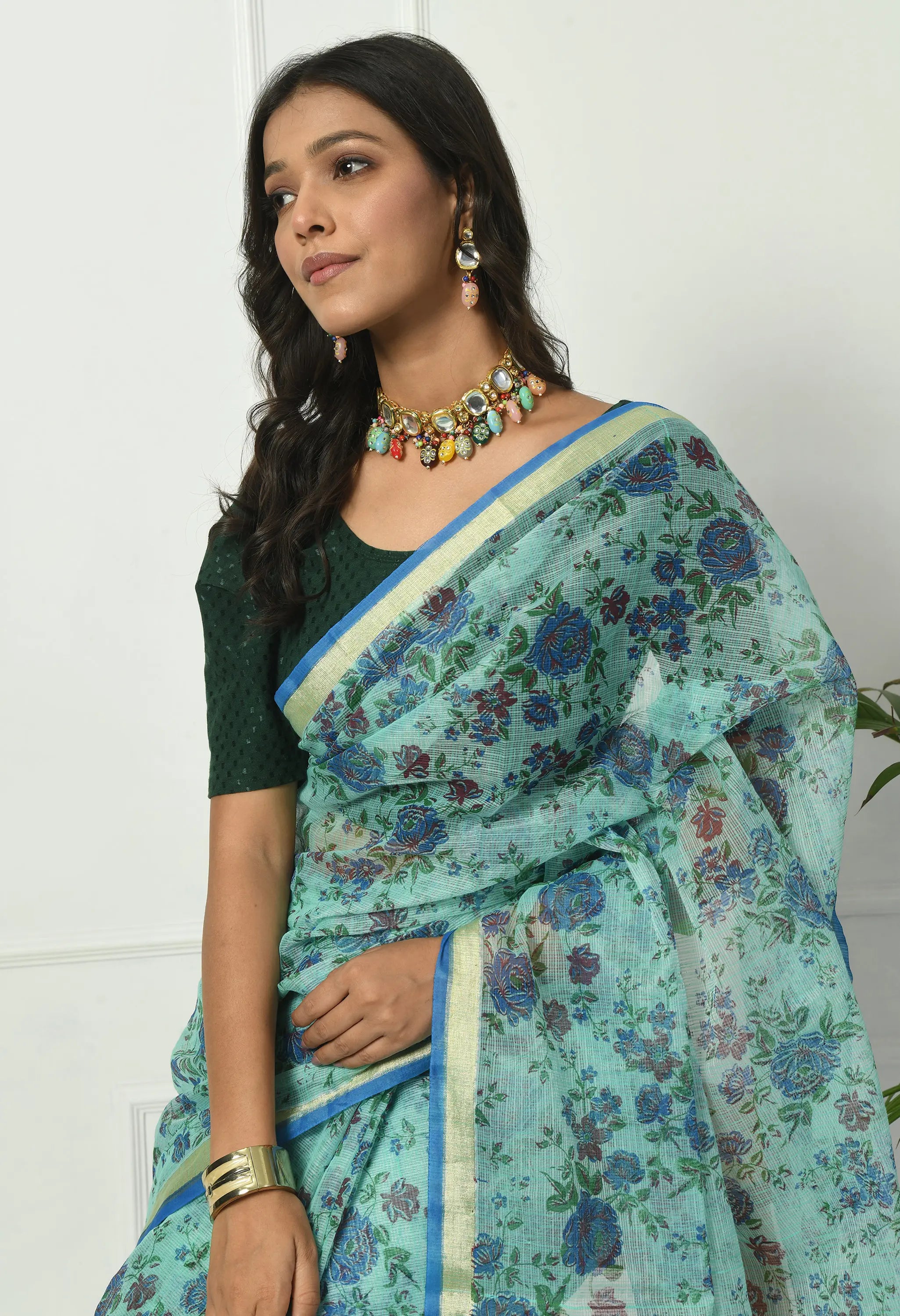 Turquoise Firozi Cotton with Ornate Floral Pattern