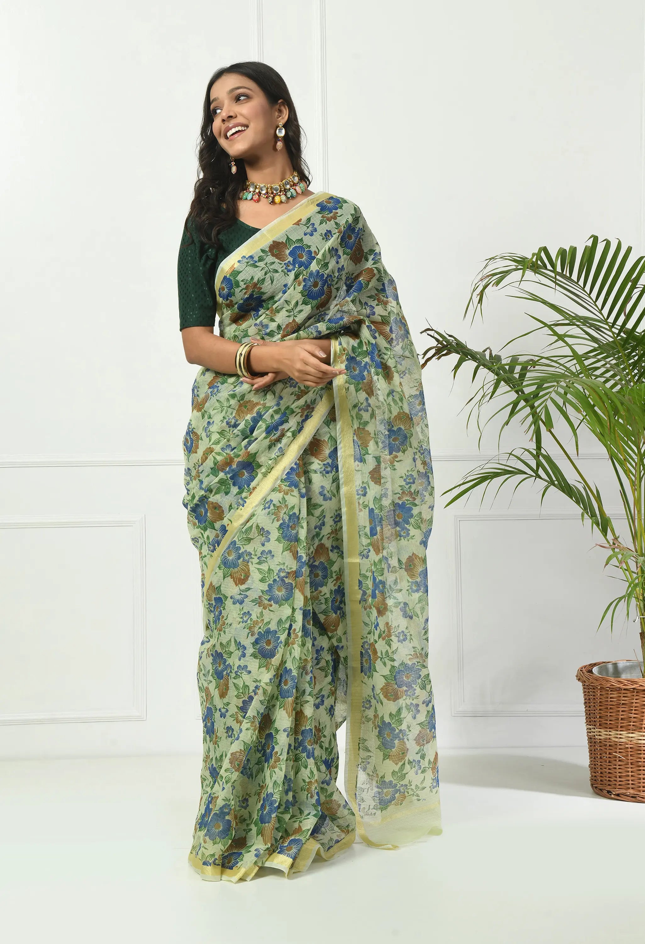 Honeydew Yellow Cotton with Opulent Floral Pattern